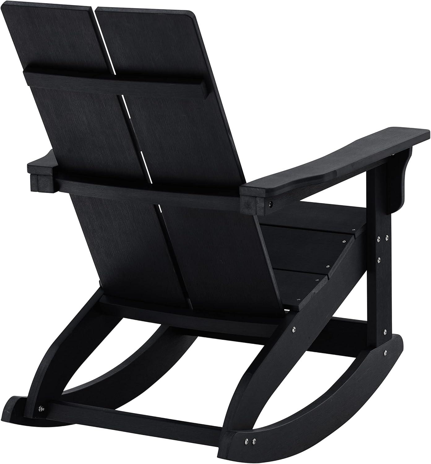 imageFlash Furniture Finn Modern Commercial Grade Poly Resin Wood Adirondack Rocking Chair All Weather Red Polystyrene Dual Slat Back Stainless Steel HardwareBlack