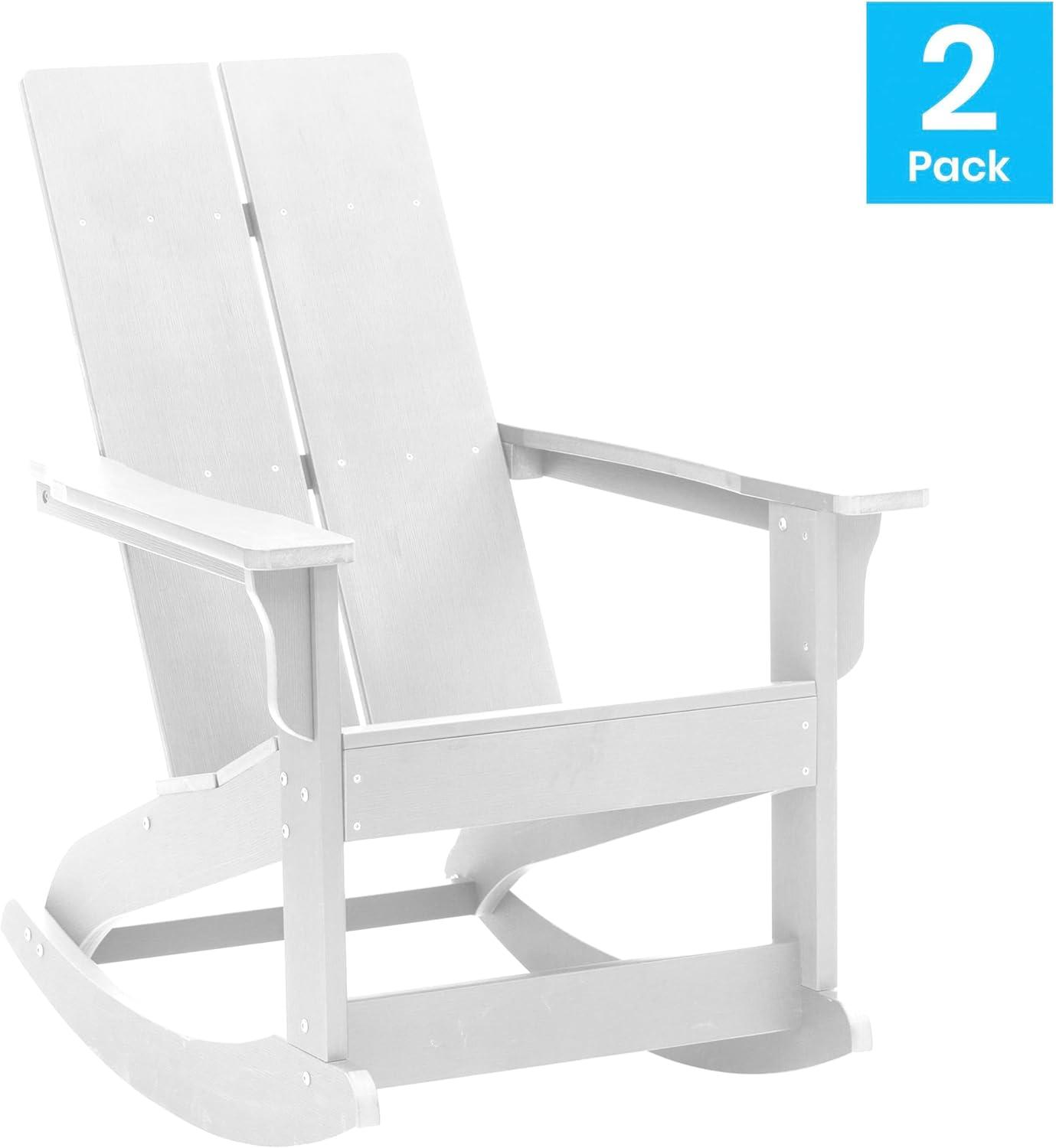 imageFlash Furniture Finn Modern Commercial Grade Poly Resin Wood Adirondack Rocking Chair All Weather Red Polystyrene Dual Slat Back Stainless Steel HardwareWhite