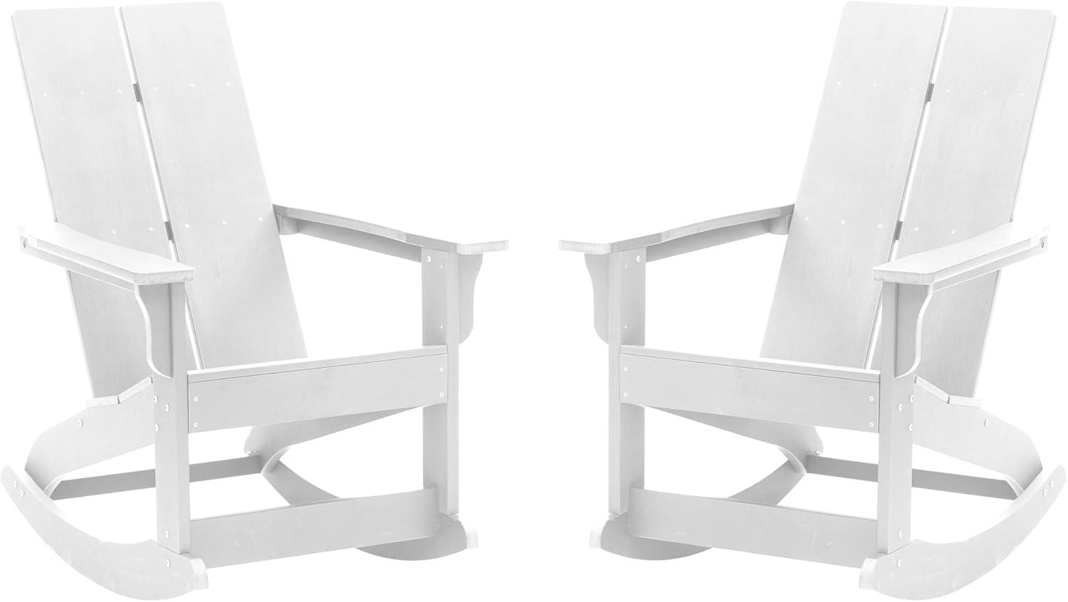 imageFlash Furniture Finn Modern Commercial Grade Poly Resin Wood Adirondack Rocking Chair All Weather Red Polystyrene Dual Slat Back Stainless Steel HardwareWhite