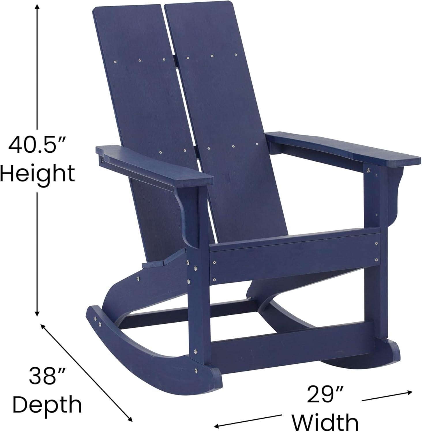 imageFlash Furniture Finn Modern Commercial Grade Poly Resin Wood Adirondack Rocking Chair All Weather Red Polystyrene Dual Slat Back Stainless Steel HardwareNavy