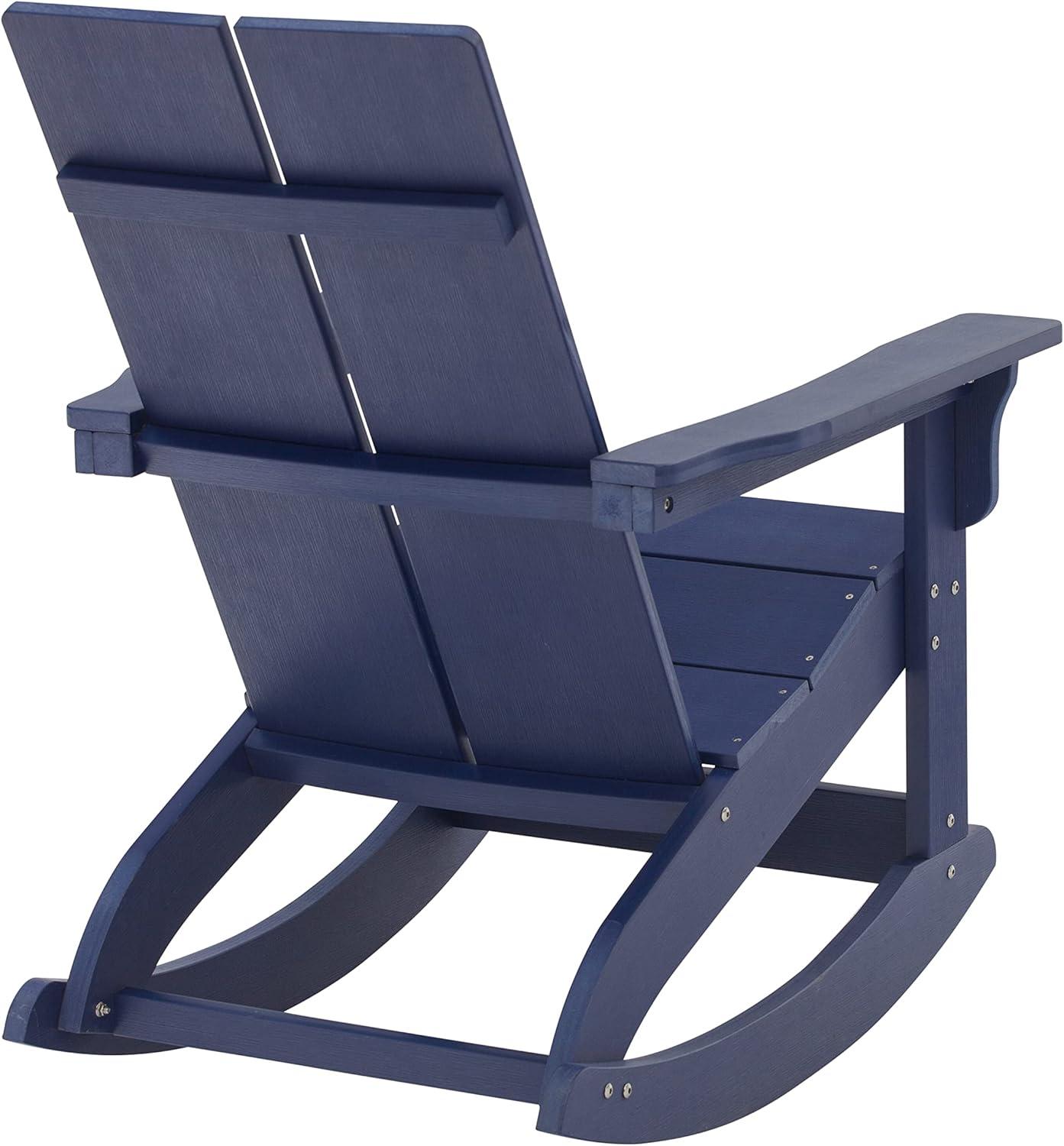 imageFlash Furniture Finn Modern Commercial Grade Poly Resin Wood Adirondack Rocking Chair All Weather Red Polystyrene Dual Slat Back Stainless Steel HardwareNavy