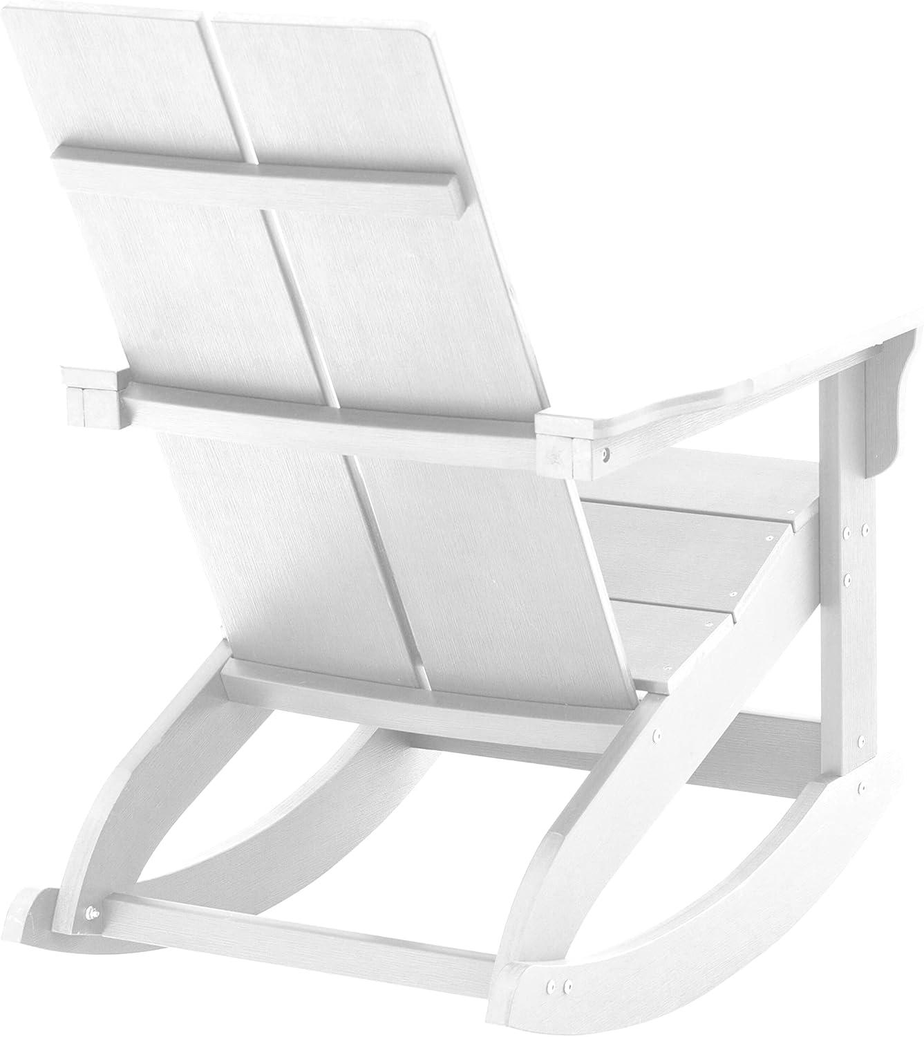 imageFlash Furniture Finn Modern Commercial Grade Poly Resin Wood Adirondack Rocking Chair All Weather Red Polystyrene Dual Slat Back Stainless Steel HardwareWhite