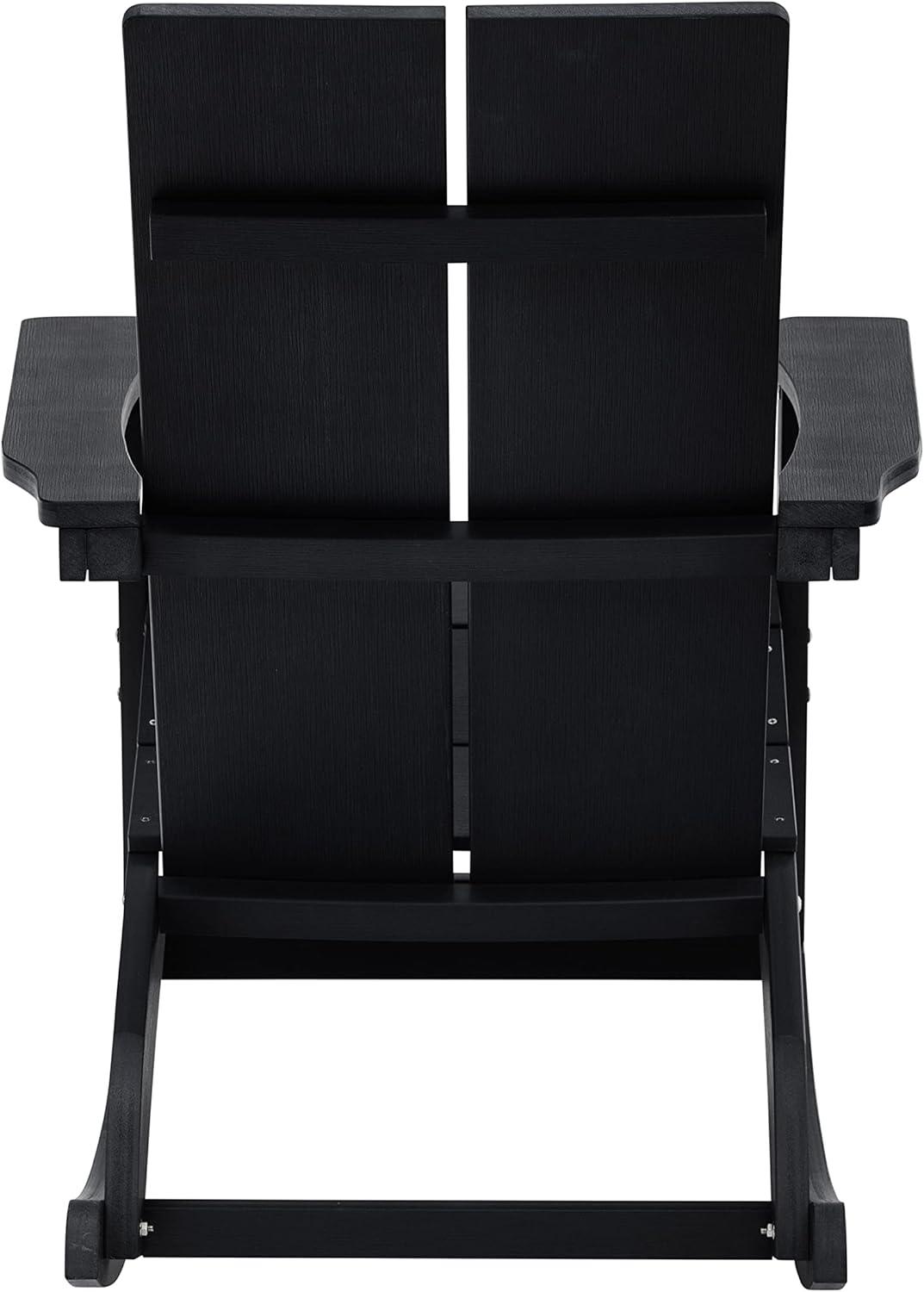 imageFlash Furniture Finn Modern Commercial Grade Poly Resin Wood Adirondack Rocking Chair All Weather Red Polystyrene Dual Slat Back Stainless Steel HardwareBlack