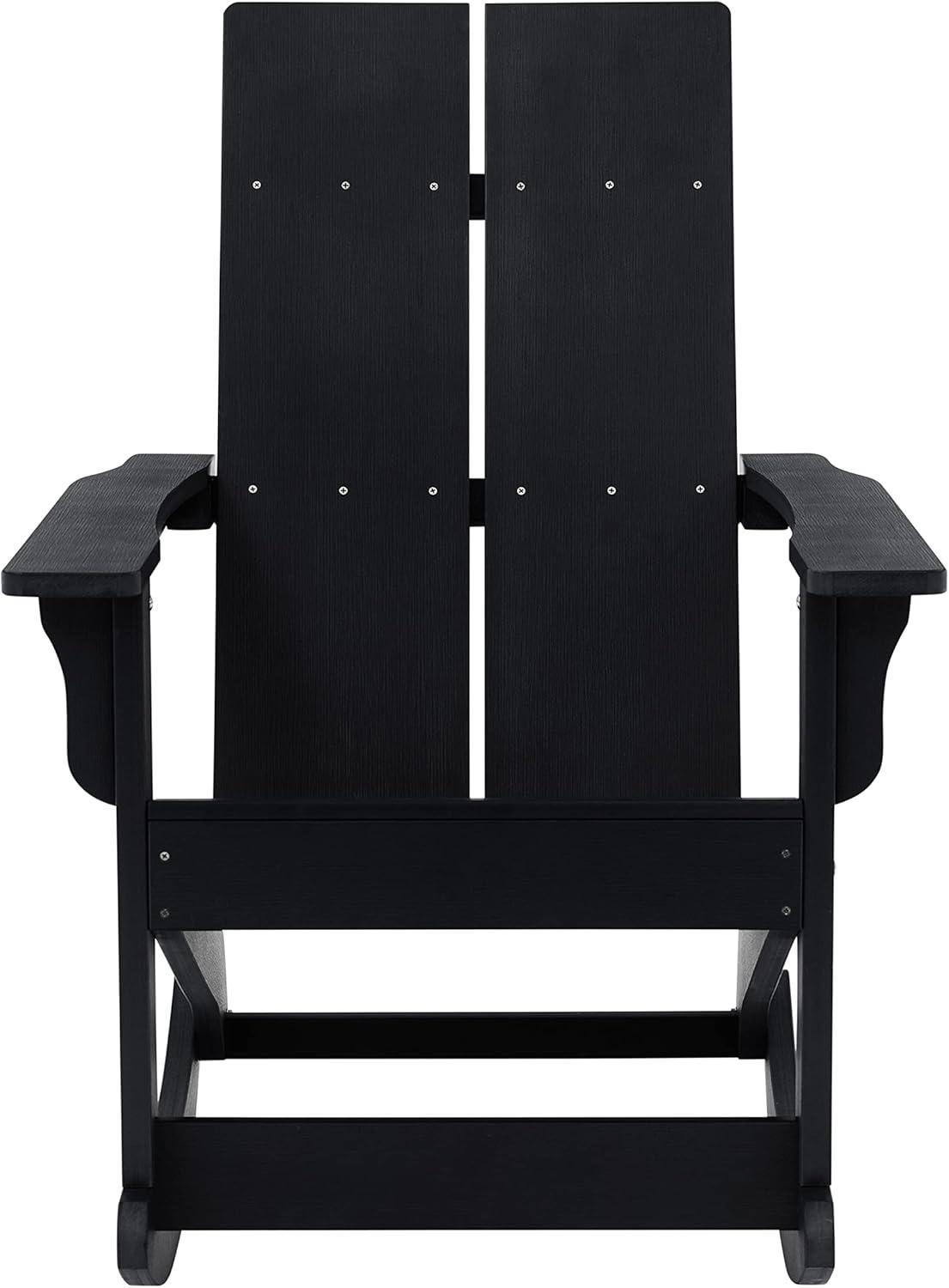 imageFlash Furniture Finn Modern Commercial Grade Poly Resin Wood Adirondack Rocking Chair All Weather Red Polystyrene Dual Slat Back Stainless Steel HardwareBlack