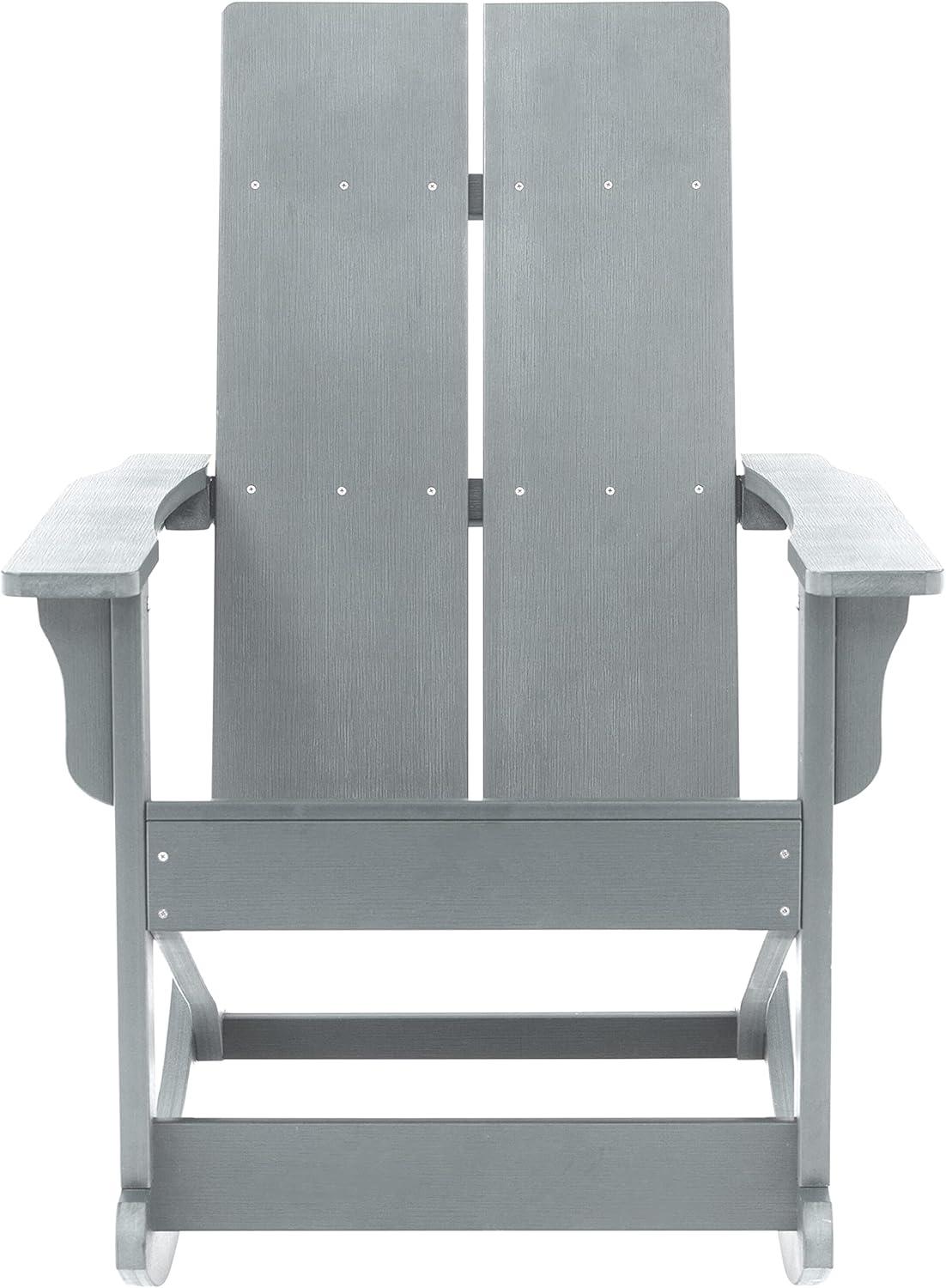 imageFlash Furniture Finn Modern Commercial Grade Poly Resin Wood Adirondack Rocking Chair All Weather Red Polystyrene Dual Slat Back Stainless Steel HardwareGrey