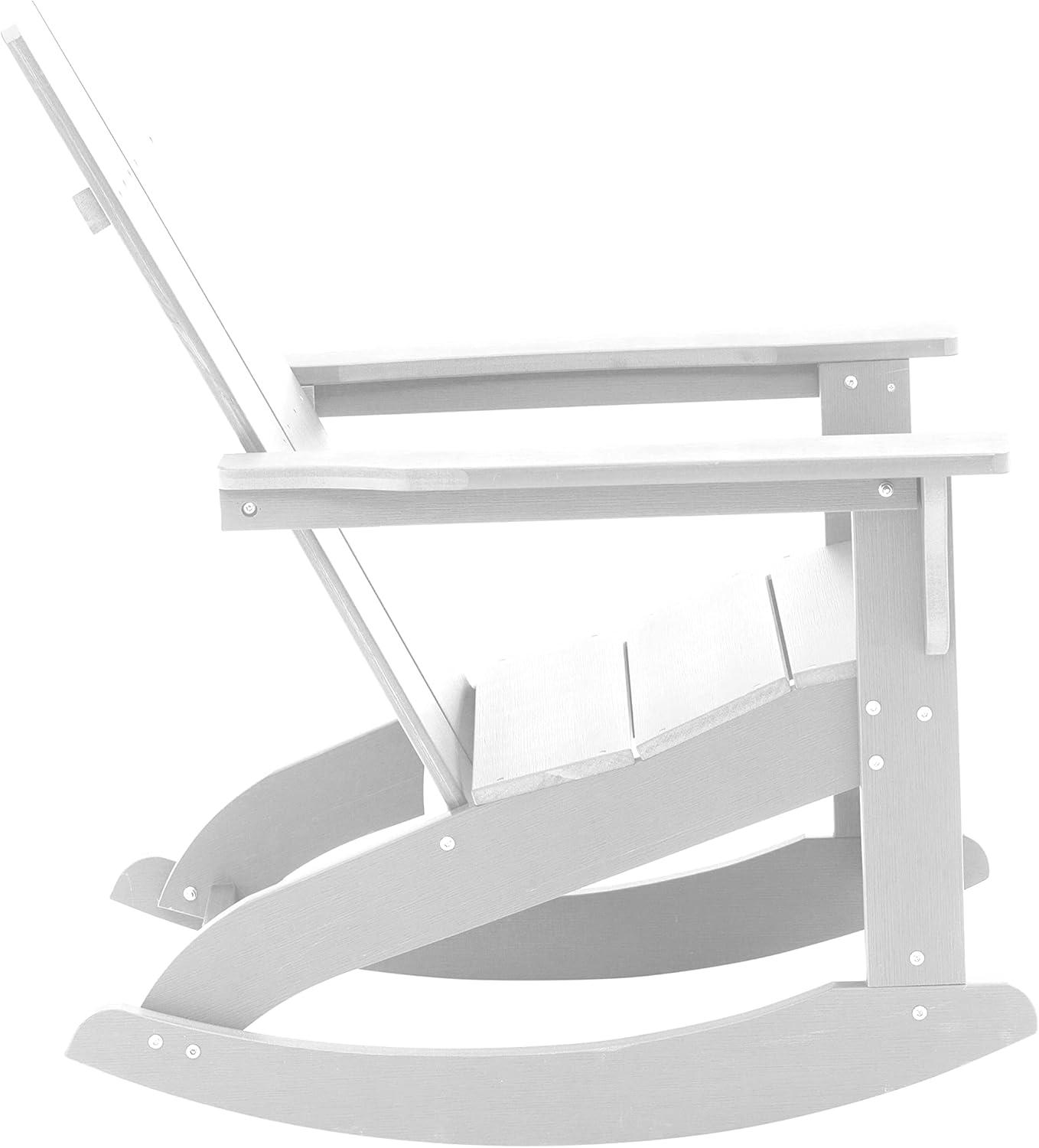 imageFlash Furniture Finn Modern Commercial Grade Poly Resin Wood Adirondack Rocking Chair All Weather Red Polystyrene Dual Slat Back Stainless Steel HardwareWhite