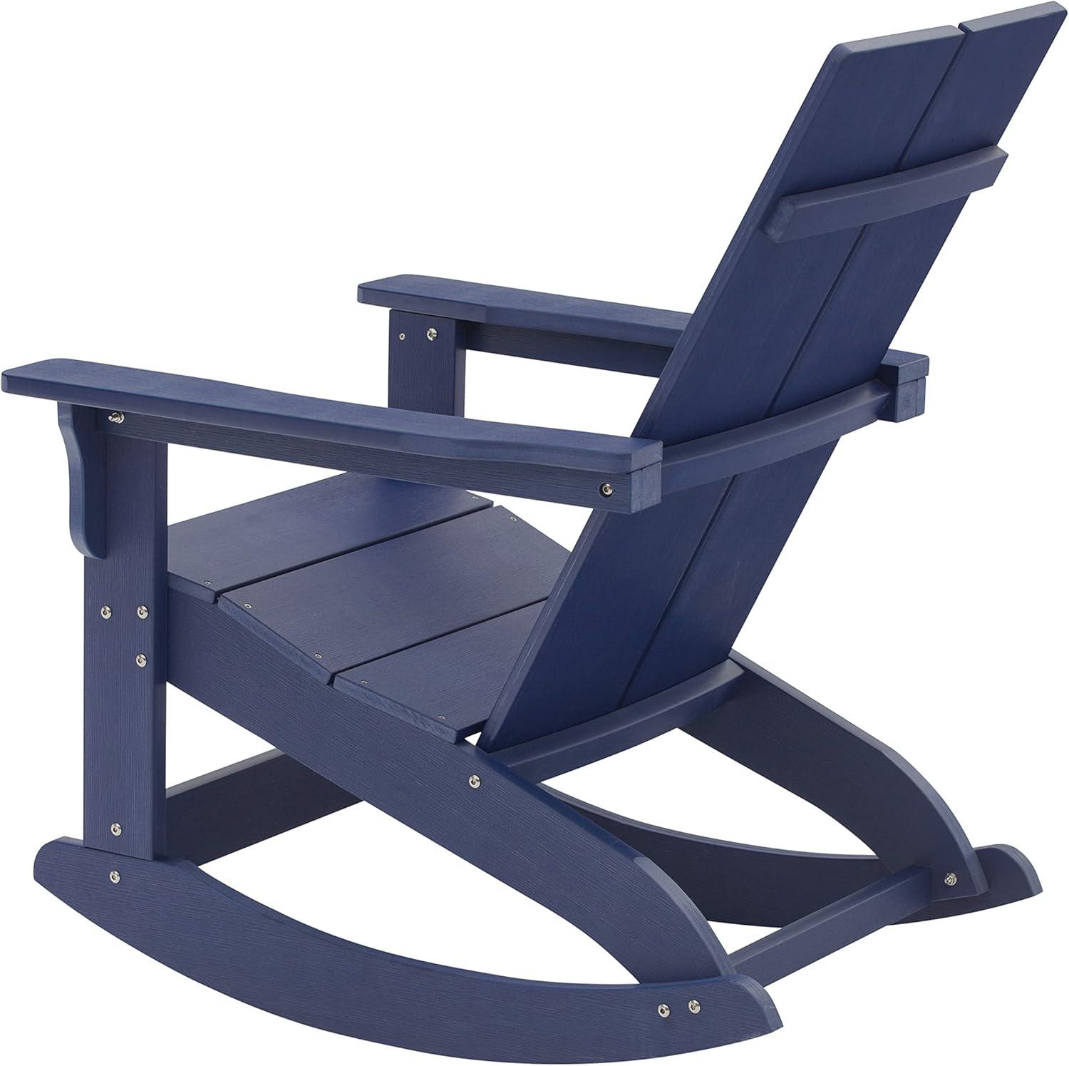 imageFlash Furniture Finn Modern Commercial Grade Poly Resin Wood Adirondack Rocking Chair All Weather Red Polystyrene Dual Slat Back Stainless Steel HardwareNavy