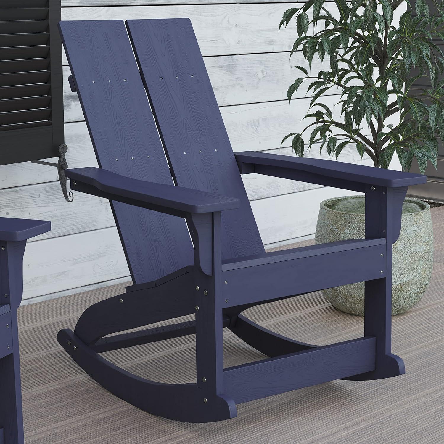 imageFlash Furniture Finn Modern Commercial Grade Poly Resin Wood Adirondack Rocking Chair All Weather Red Polystyrene Dual Slat Back Stainless Steel HardwareNavy