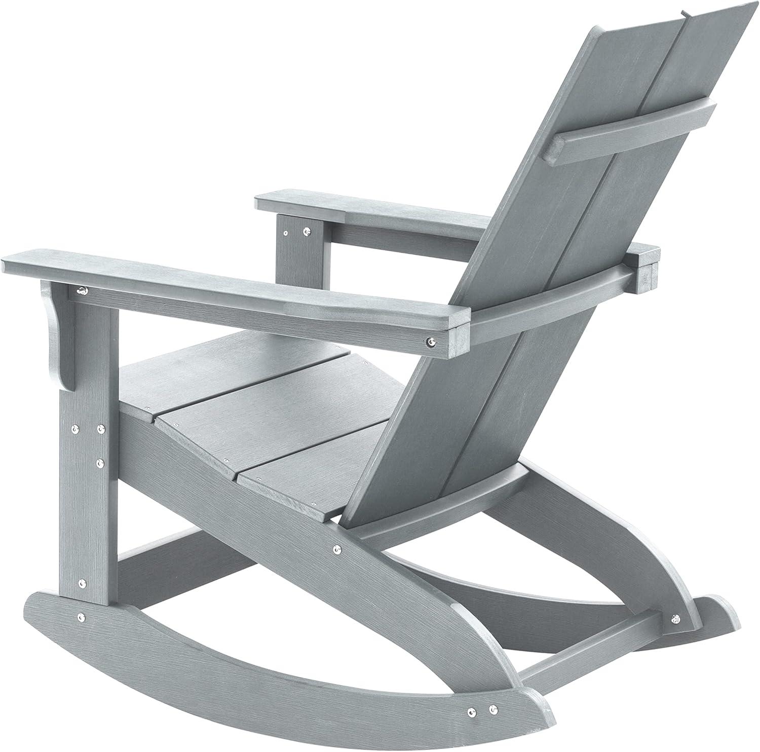 imageFlash Furniture Finn Modern Commercial Grade Poly Resin Wood Adirondack Rocking Chair All Weather Red Polystyrene Dual Slat Back Stainless Steel HardwareGrey