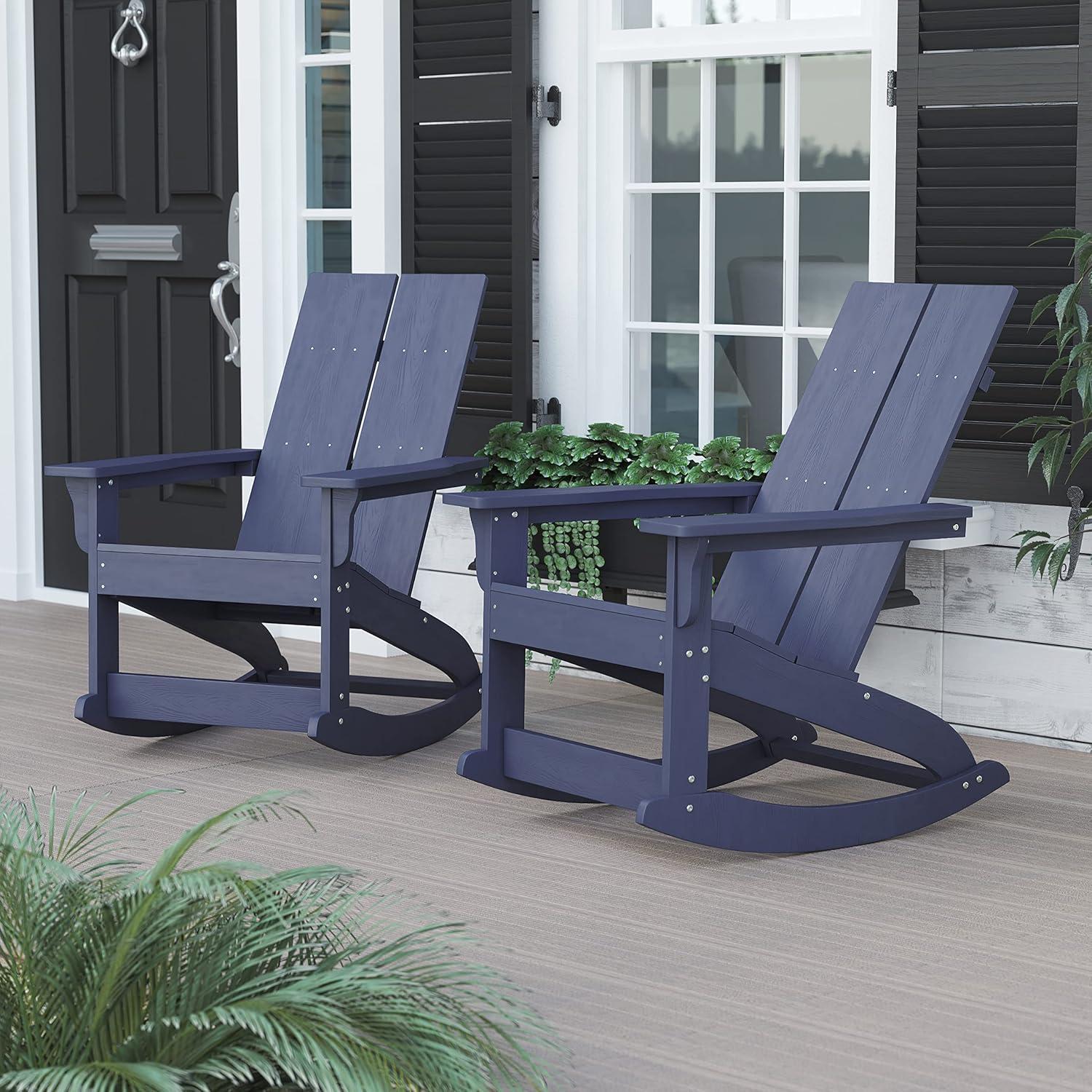 imageFlash Furniture Finn Modern Commercial Grade Poly Resin Wood Adirondack Rocking Chair All Weather Red Polystyrene Dual Slat Back Stainless Steel HardwareNavy