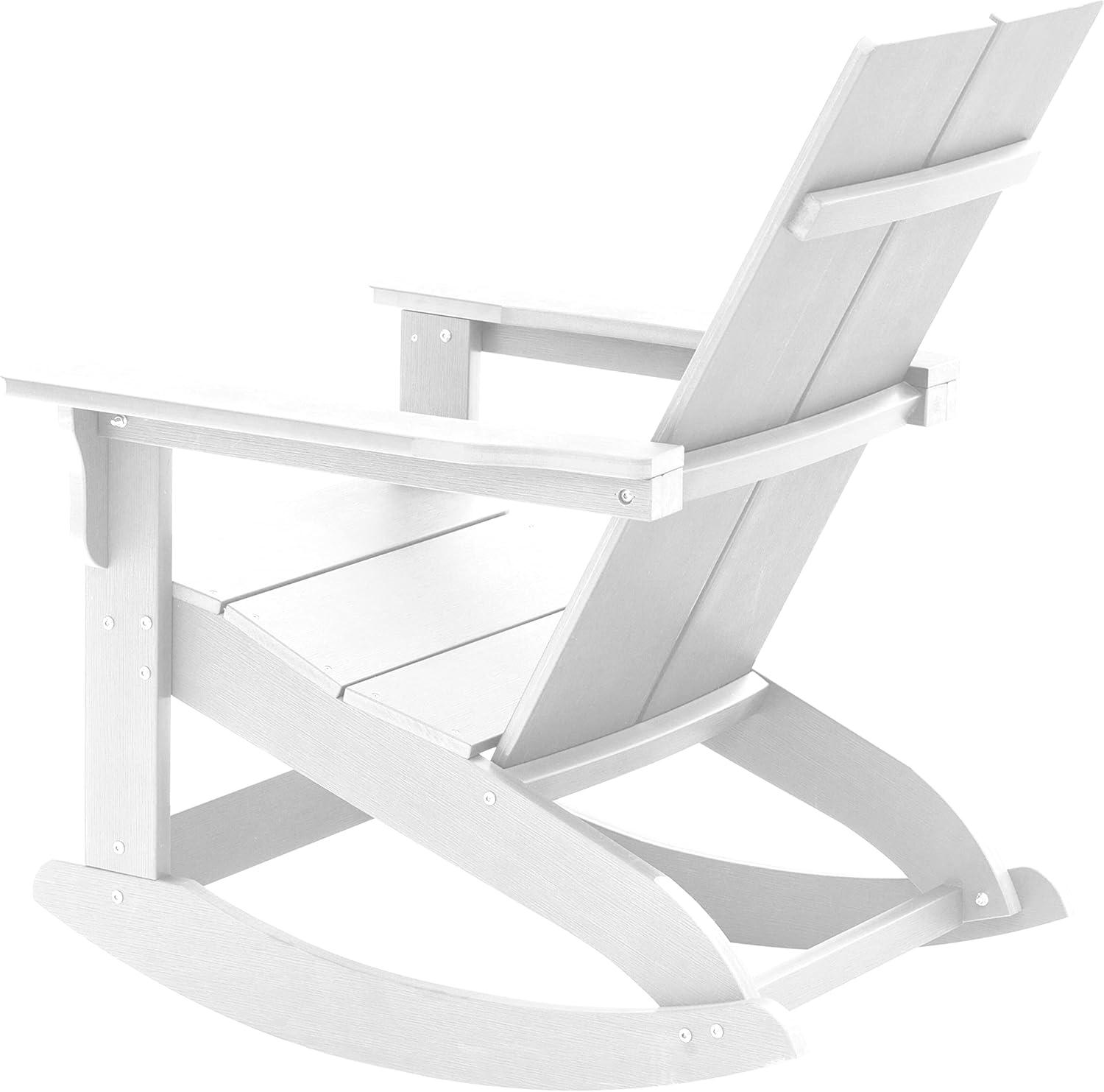 imageFlash Furniture Finn Modern Commercial Grade Poly Resin Wood Adirondack Rocking Chair All Weather Red Polystyrene Dual Slat Back Stainless Steel HardwareWhite