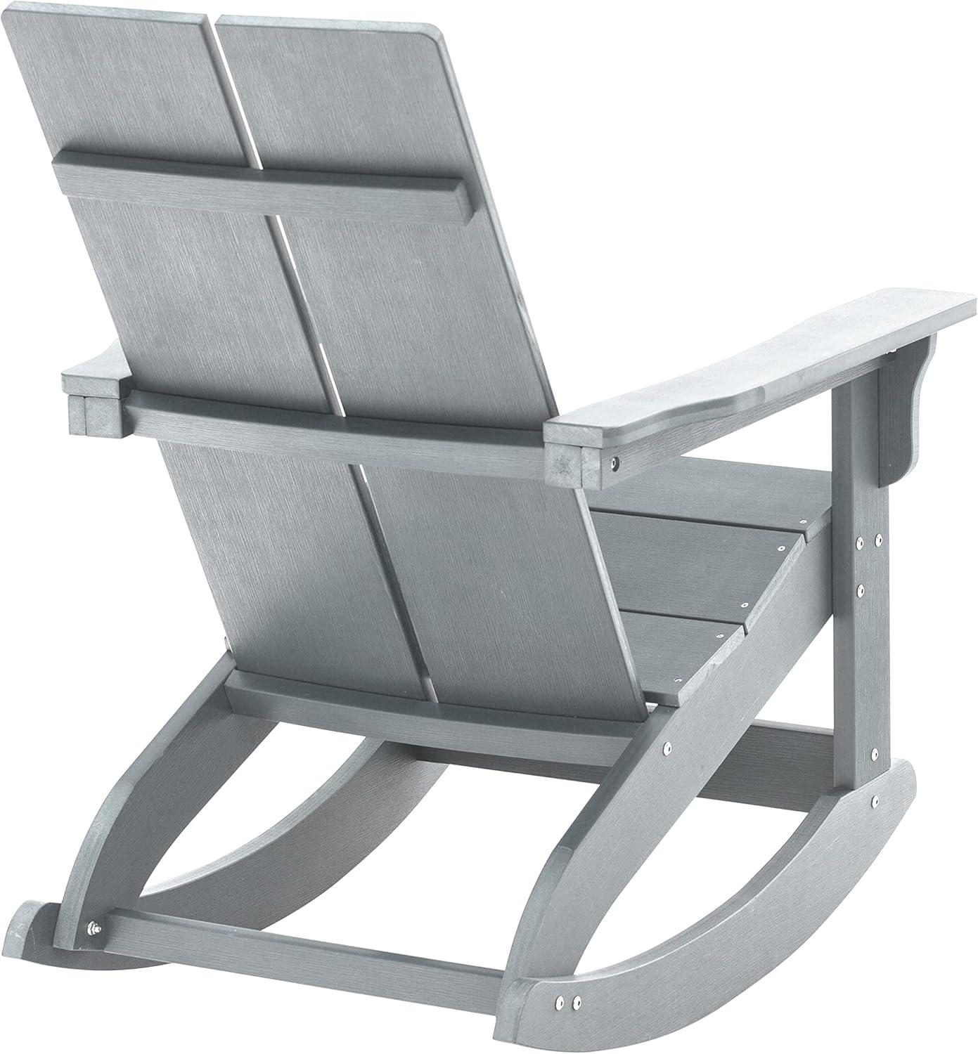 imageFlash Furniture Finn Modern Commercial Grade Poly Resin Wood Adirondack Rocking Chair All Weather Red Polystyrene Dual Slat Back Stainless Steel HardwareGrey