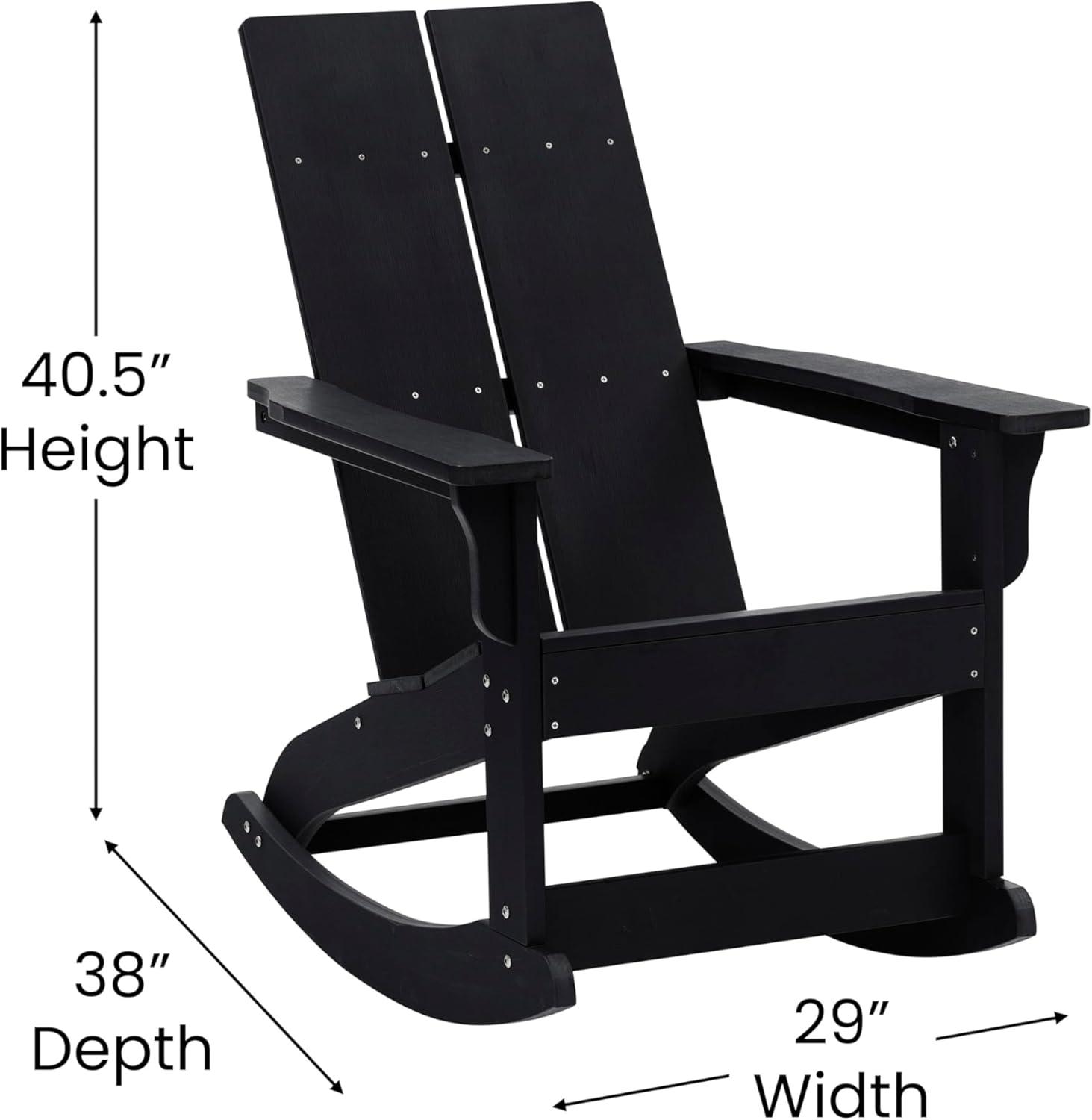 imageFlash Furniture Finn Modern Commercial Grade Poly Resin Wood Adirondack Rocking Chair All Weather Red Polystyrene Dual Slat Back Stainless Steel HardwareBlack