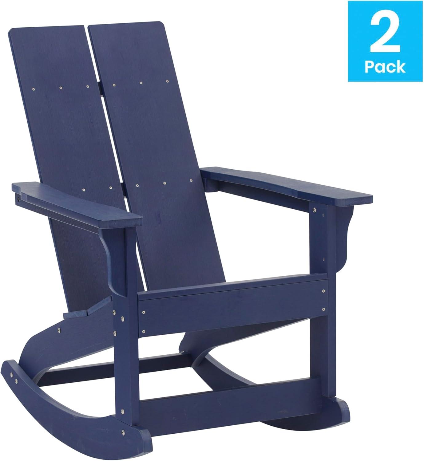 imageFlash Furniture Finn Modern Commercial Grade Poly Resin Wood Adirondack Rocking Chair All Weather Red Polystyrene Dual Slat Back Stainless Steel HardwareNavy