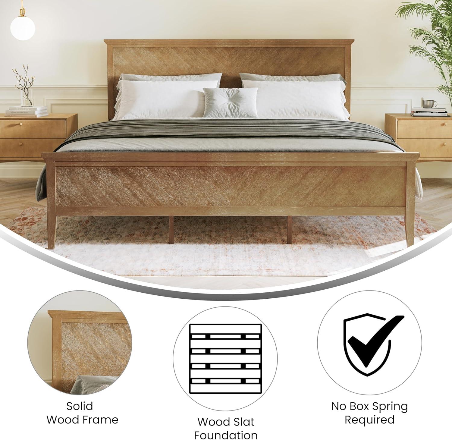 imageFlash Furniture Fiona King Wood Platform Bed Frame Solid Wood Construction Headboard Footboard Slatted Bottom Light BrownLight Brown