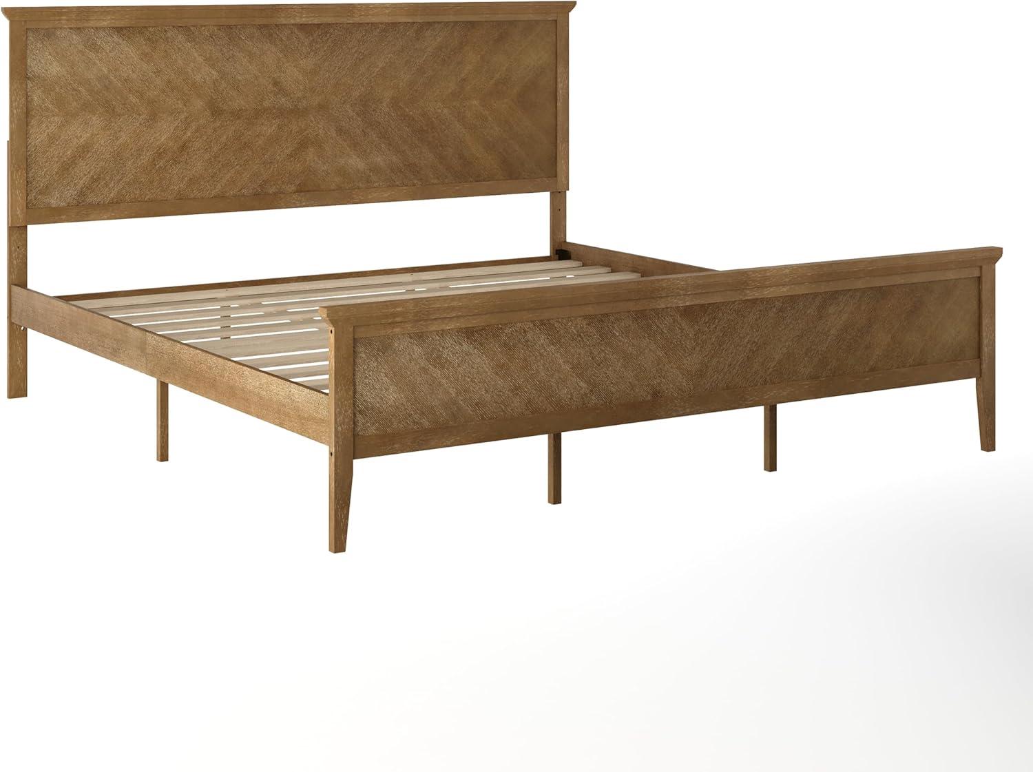imageFlash Furniture Fiona King Wood Platform Bed Frame Solid Wood Construction Headboard Footboard Slatted Bottom Light BrownLight Brown