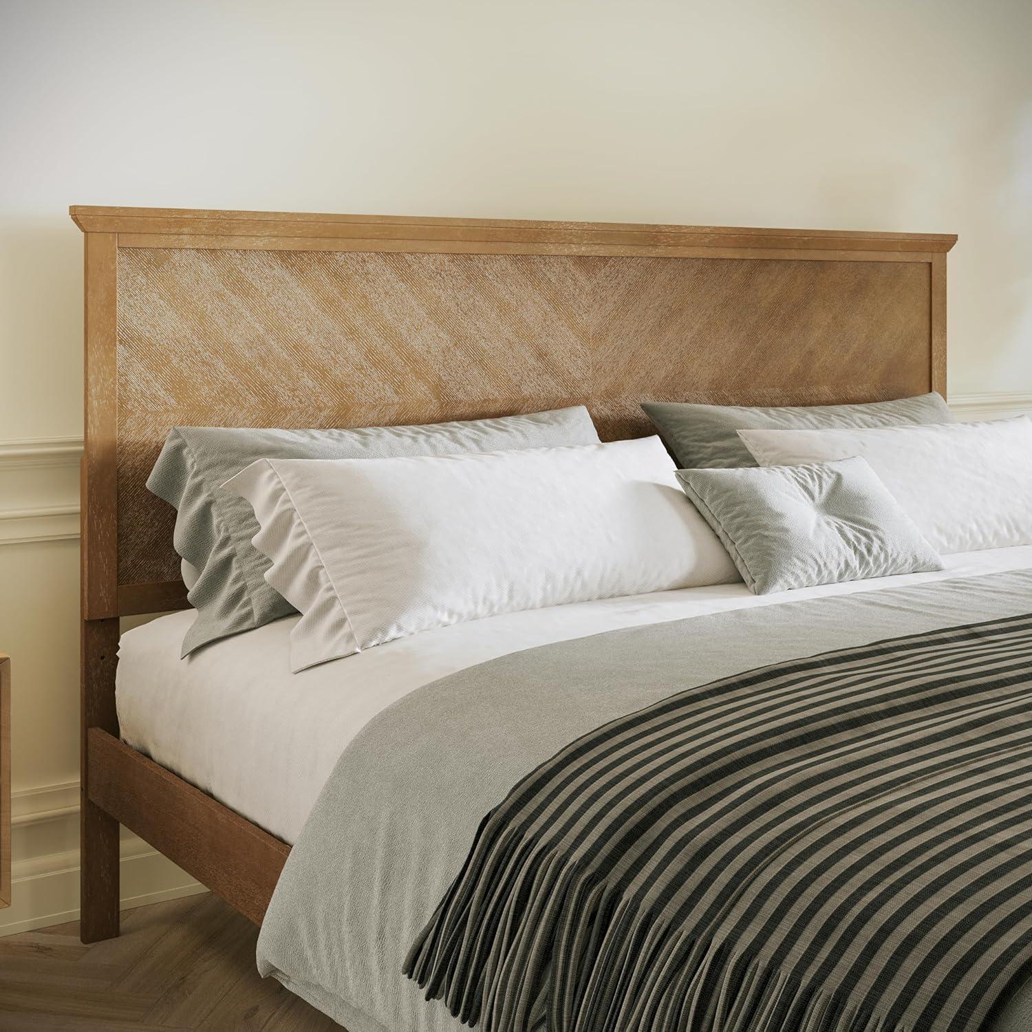 imageFlash Furniture Fiona King Wood Platform Bed Frame Solid Wood Construction Headboard Footboard Slatted Bottom Light BrownLight Brown