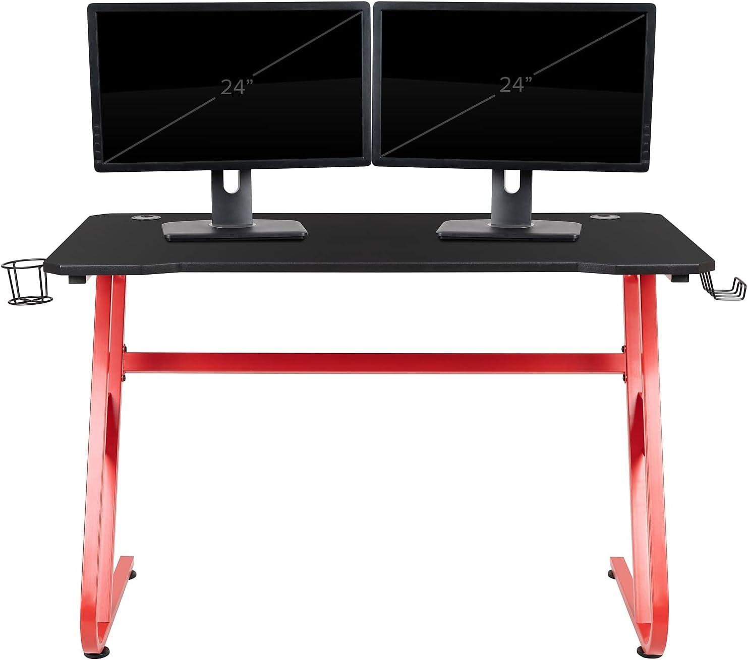 imageFlash Furniture Fisher Red Gaming Ergonomic Desk with Cup Holder and Headphone HookRed
