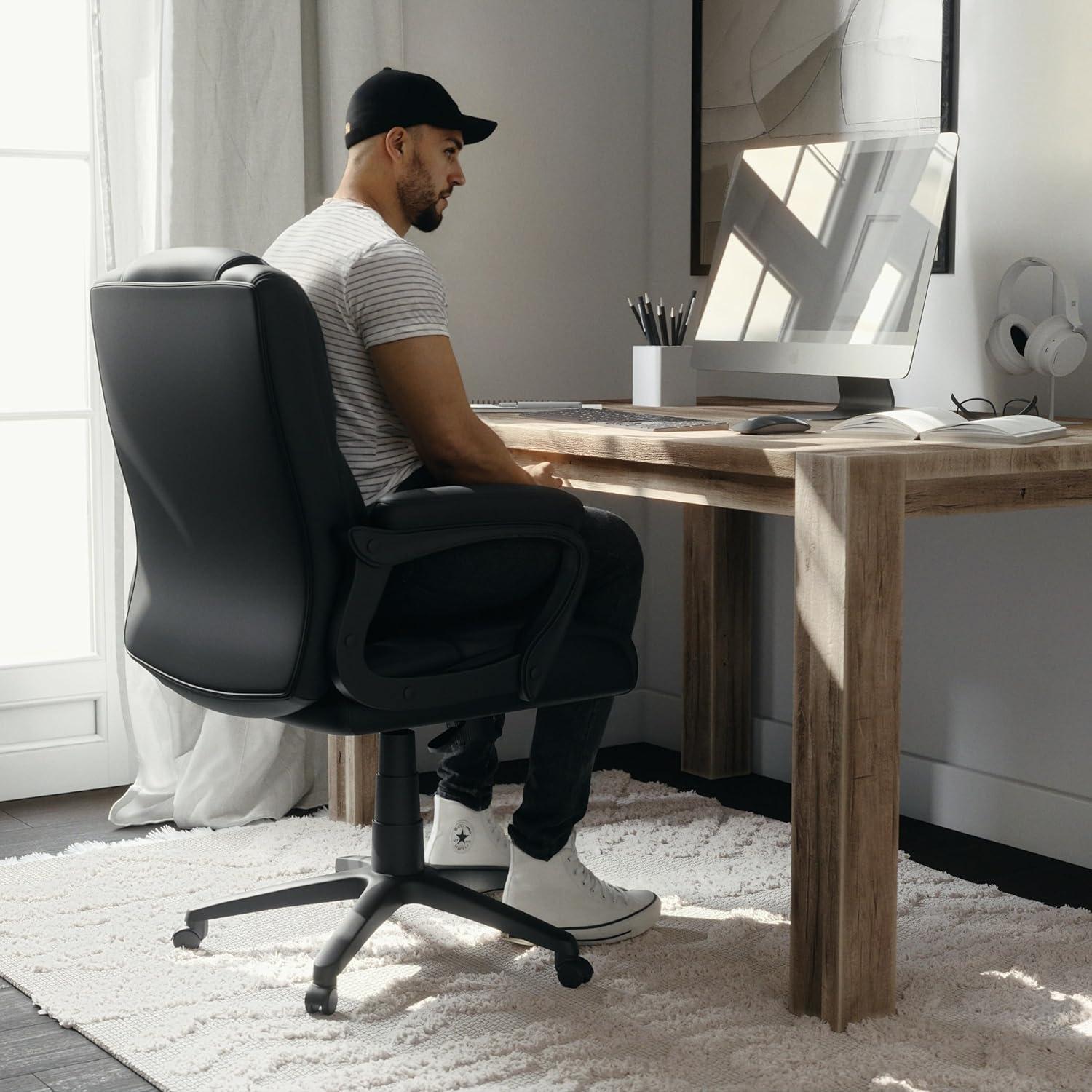 imageFlash Furniture Fundamentals Big ampamp Tall Swivel LeatherSoft Office and Gaming Chair Ergonomic Office Chair with Padded Armrests and Adjustable Height BlackBlack