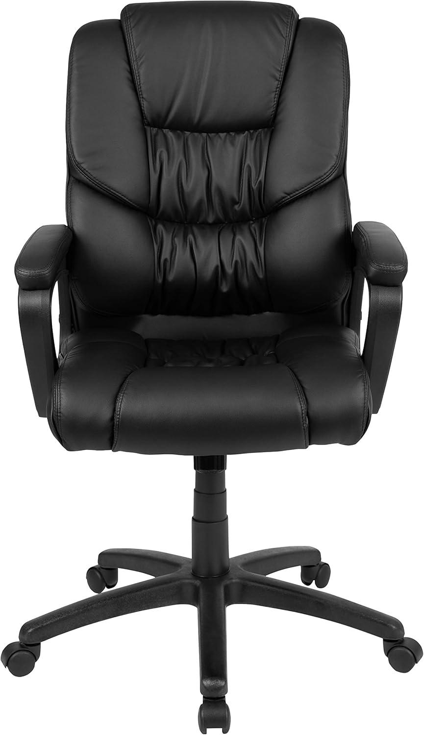 imageFlash Furniture Fundamentals Big ampamp Tall Swivel LeatherSoft Office and Gaming Chair Ergonomic Office Chair with Padded Armrests and Adjustable Height BlackBlack