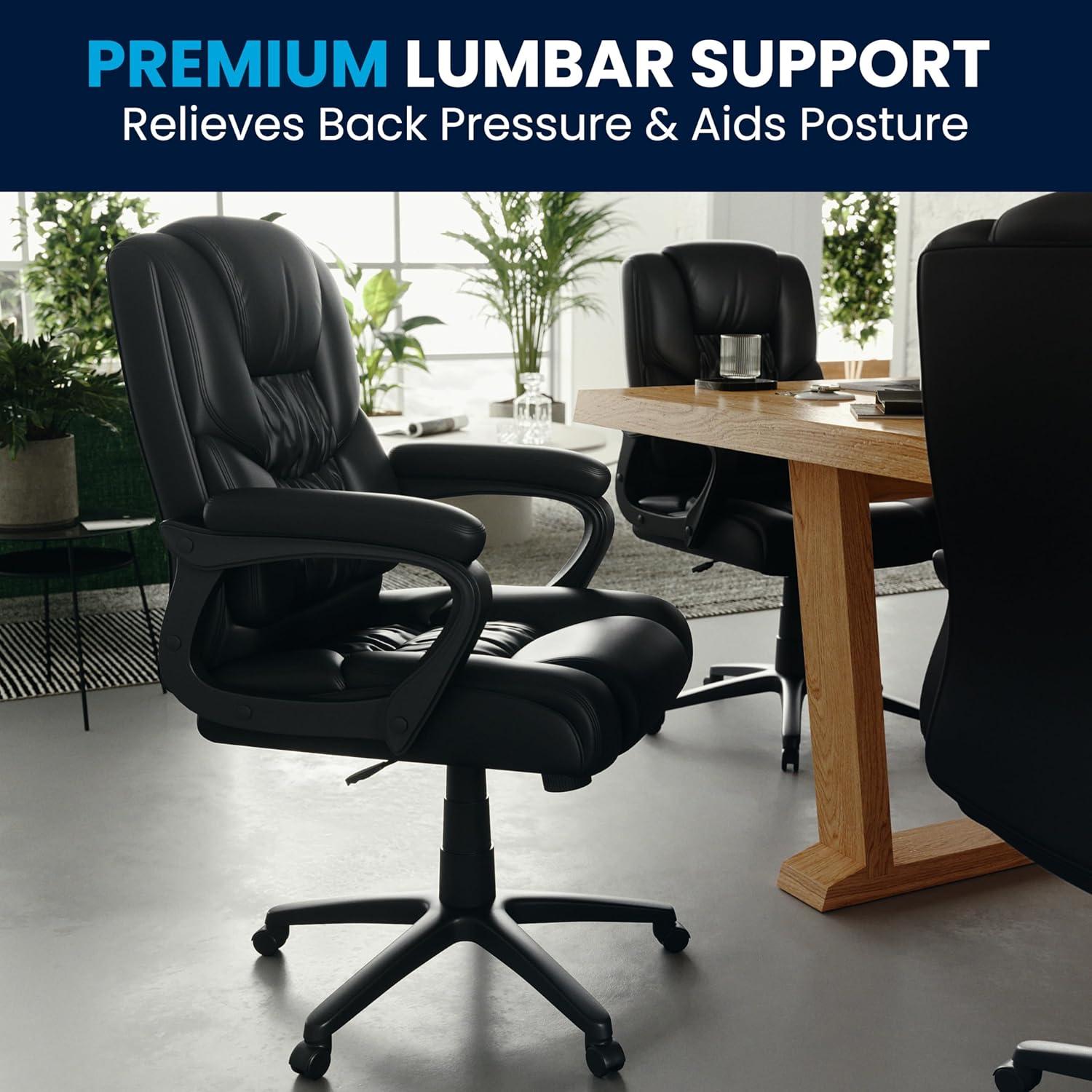 imageFlash Furniture Fundamentals Big ampamp Tall Swivel LeatherSoft Office and Gaming Chair Ergonomic Office Chair with Padded Armrests and Adjustable Height BlackBlack