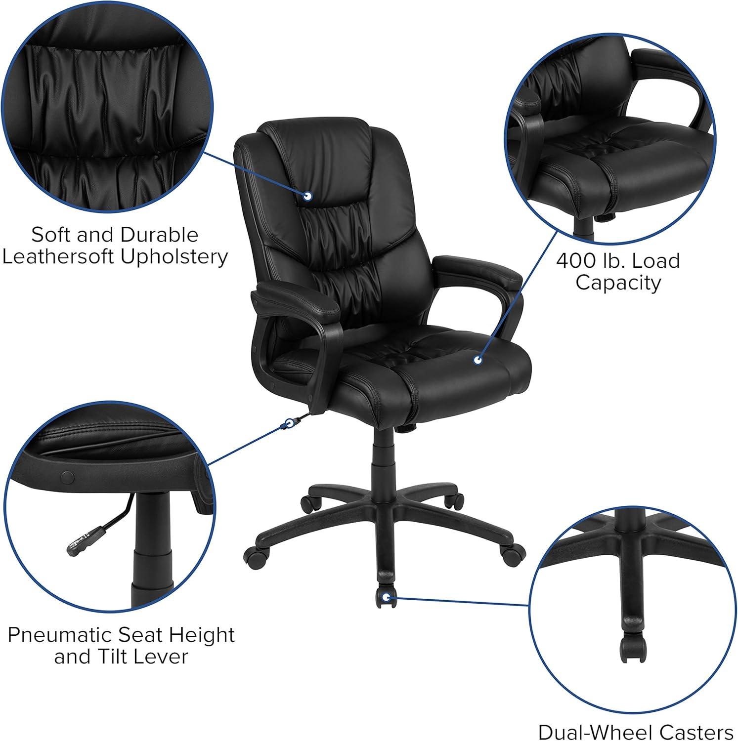 imageFlash Furniture Fundamentals Big ampamp Tall Swivel LeatherSoft Office and Gaming Chair Ergonomic Office Chair with Padded Armrests and Adjustable Height BlackBlack