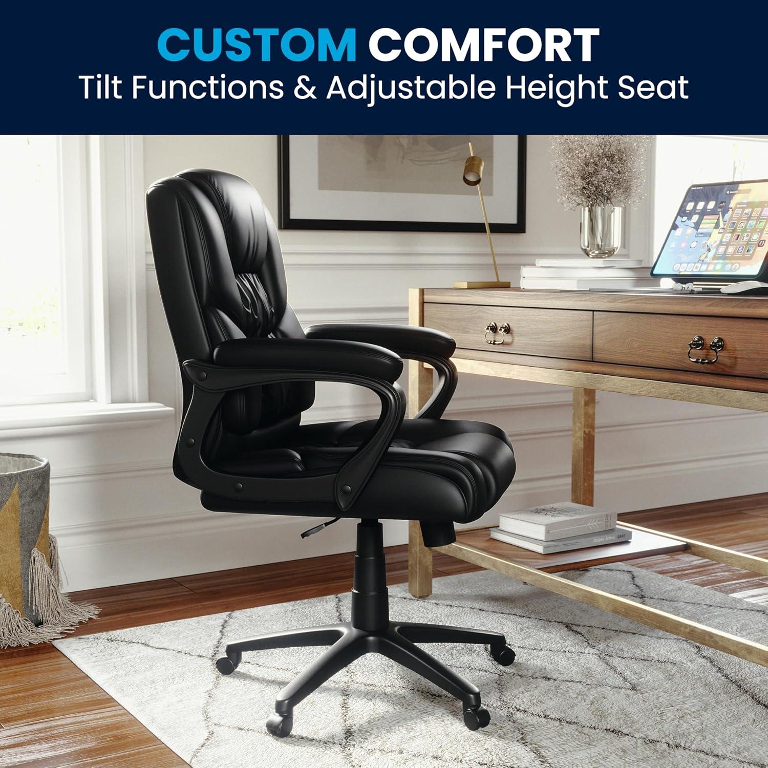 imageFlash Furniture Fundamentals Big ampamp Tall Swivel LeatherSoft Office and Gaming Chair Ergonomic Office Chair with Padded Armrests and Adjustable Height BlackBlack