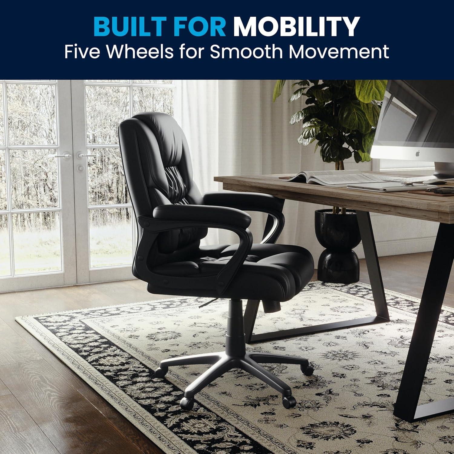 imageFlash Furniture Fundamentals Big ampamp Tall Swivel LeatherSoft Office and Gaming Chair Ergonomic Office Chair with Padded Armrests and Adjustable Height BlackBlack