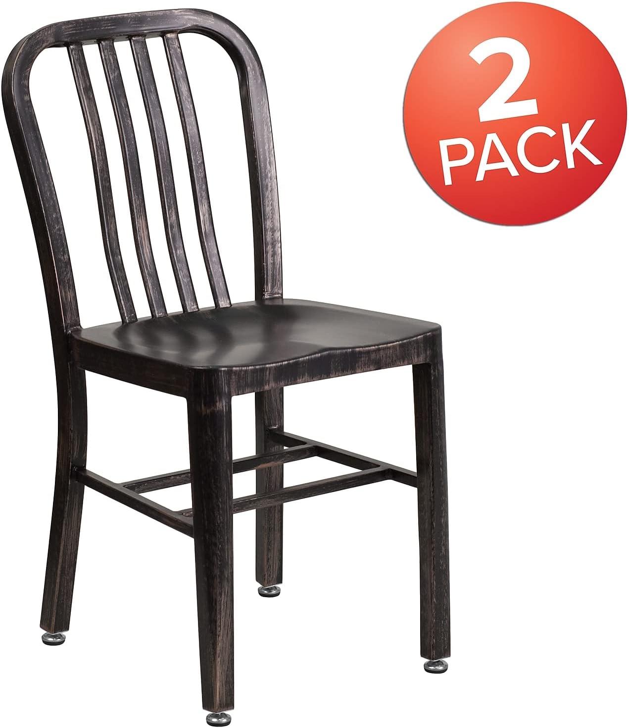imageFlash Furniture Gael Commercial Grade 2 Pack Yellow Metal IndoorOutdoor ChairBlackantique Gold