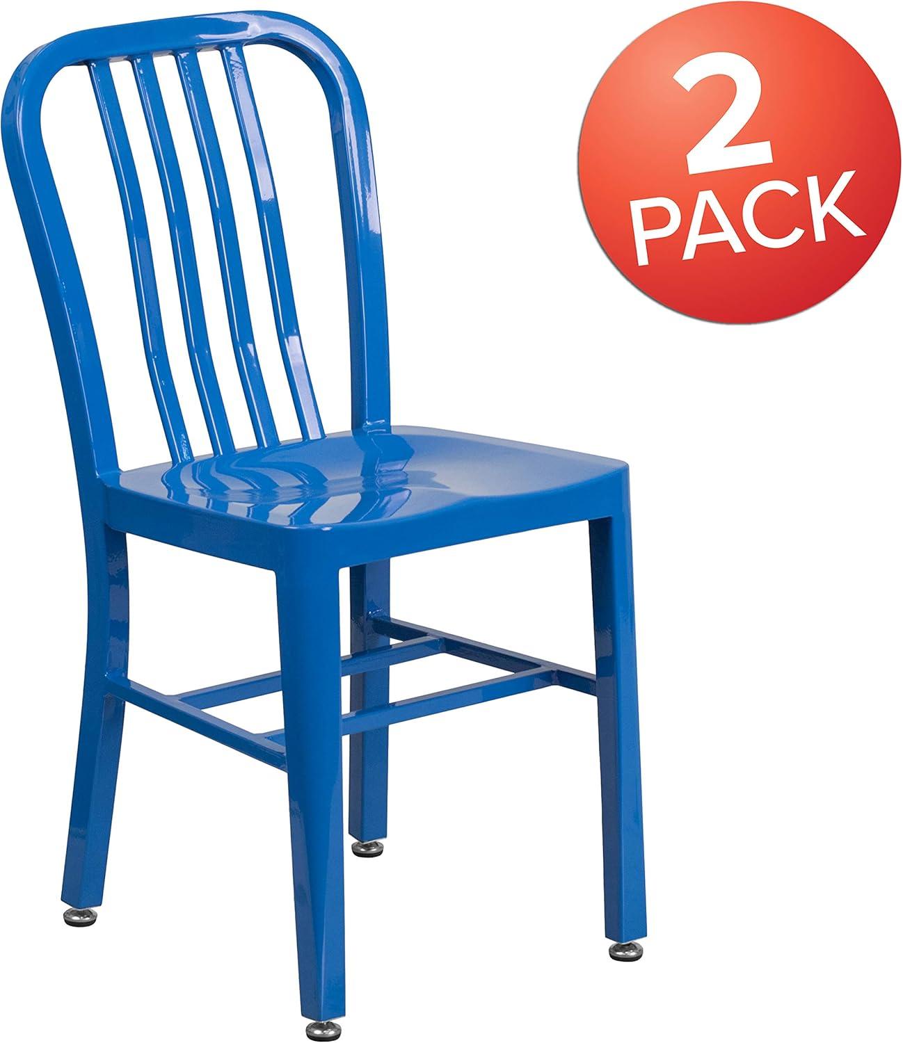 imageFlash Furniture Gael Commercial Grade 2 Pack Yellow Metal IndoorOutdoor ChairBlue
