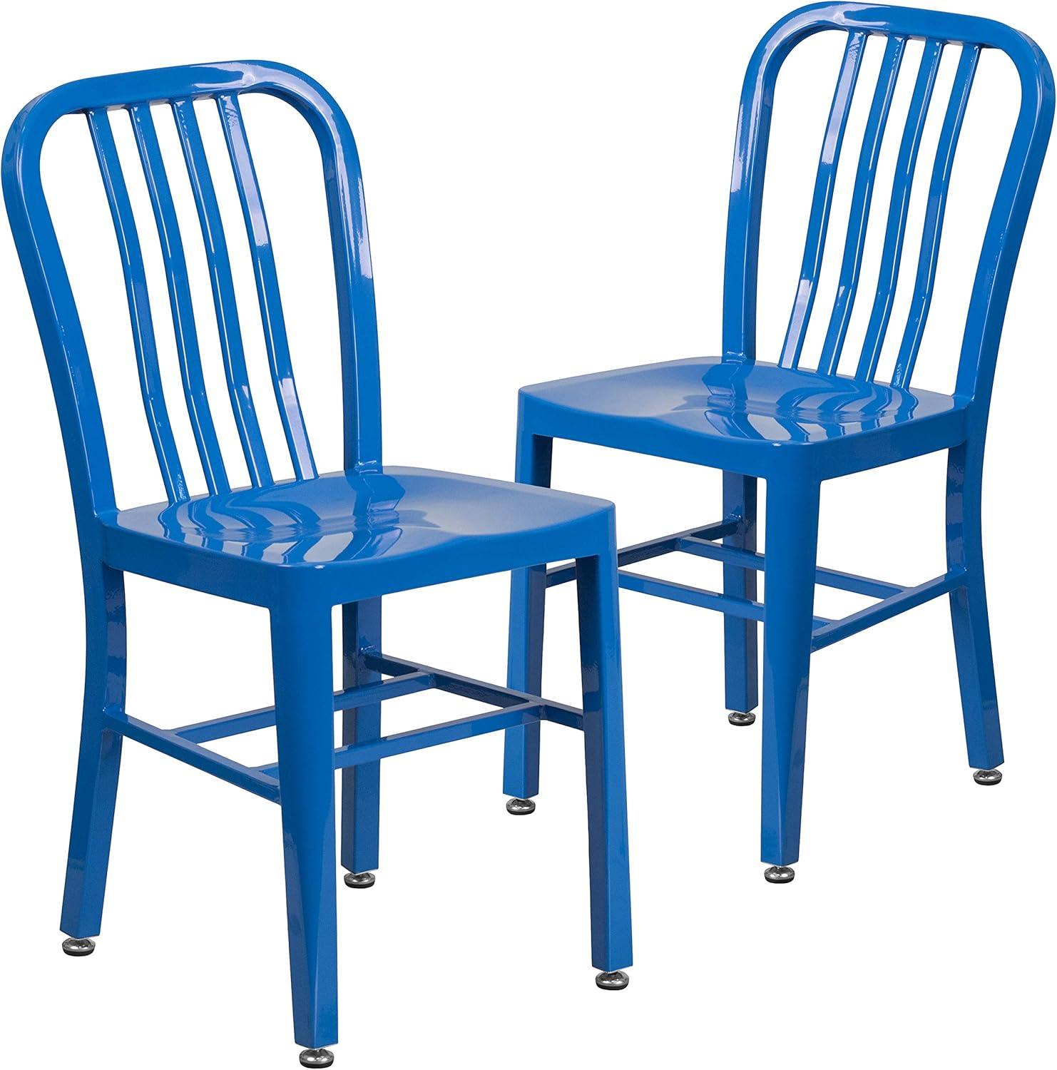 imageFlash Furniture Gael Commercial Grade 2 Pack Yellow Metal IndoorOutdoor ChairBlue