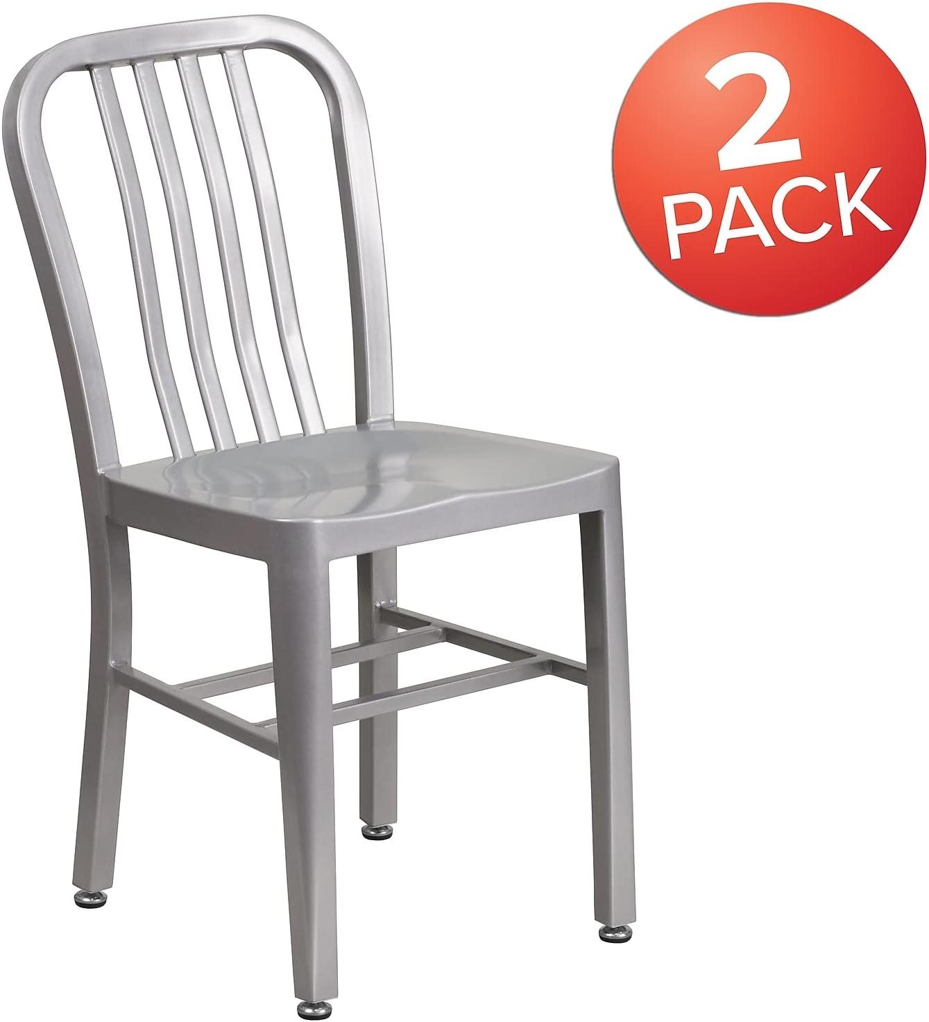 imageFlash Furniture Gael Commercial Grade 2 Pack Yellow Metal IndoorOutdoor ChairSilver