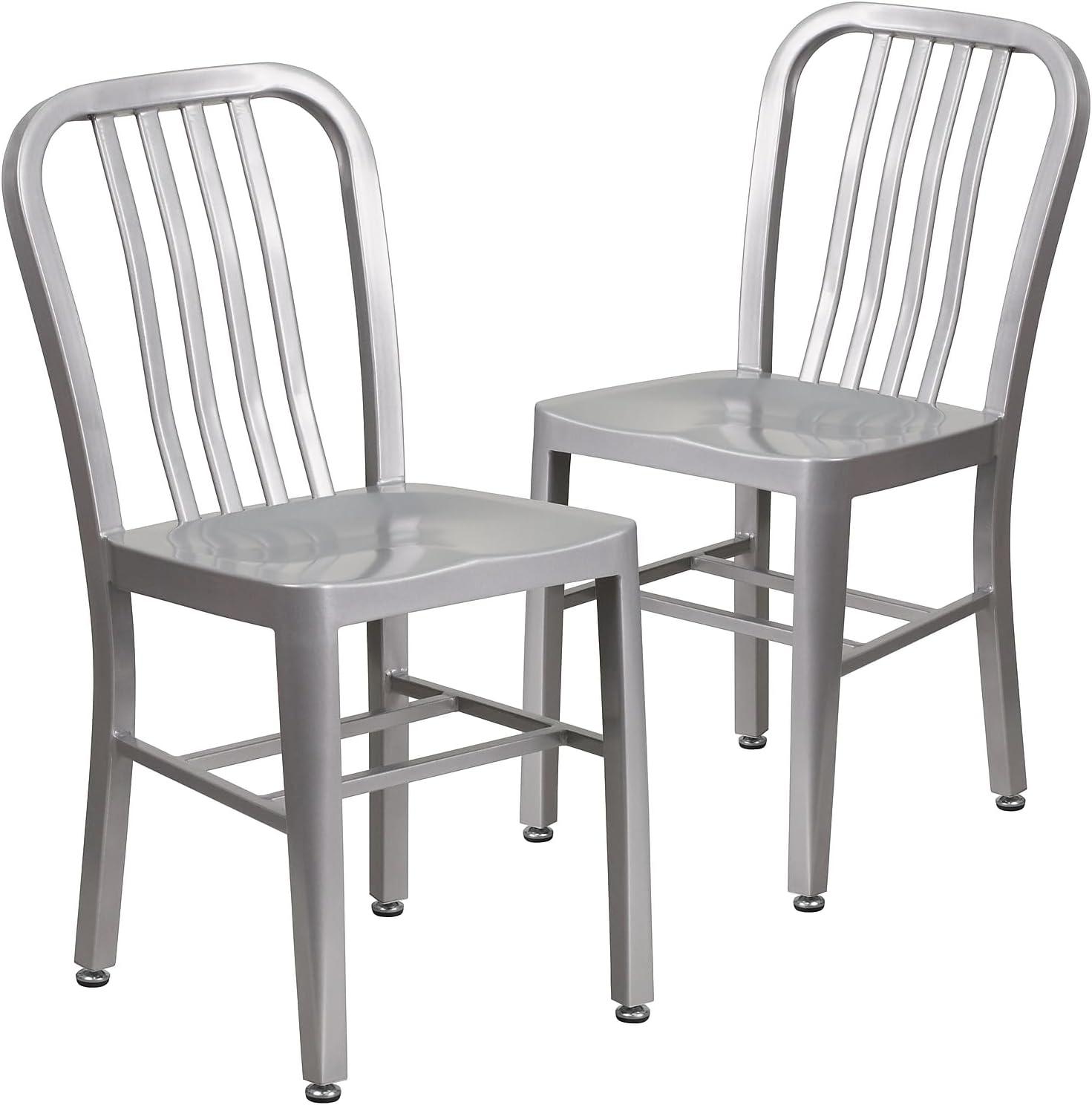 imageFlash Furniture Gael Commercial Grade 2 Pack Yellow Metal IndoorOutdoor ChairSilver