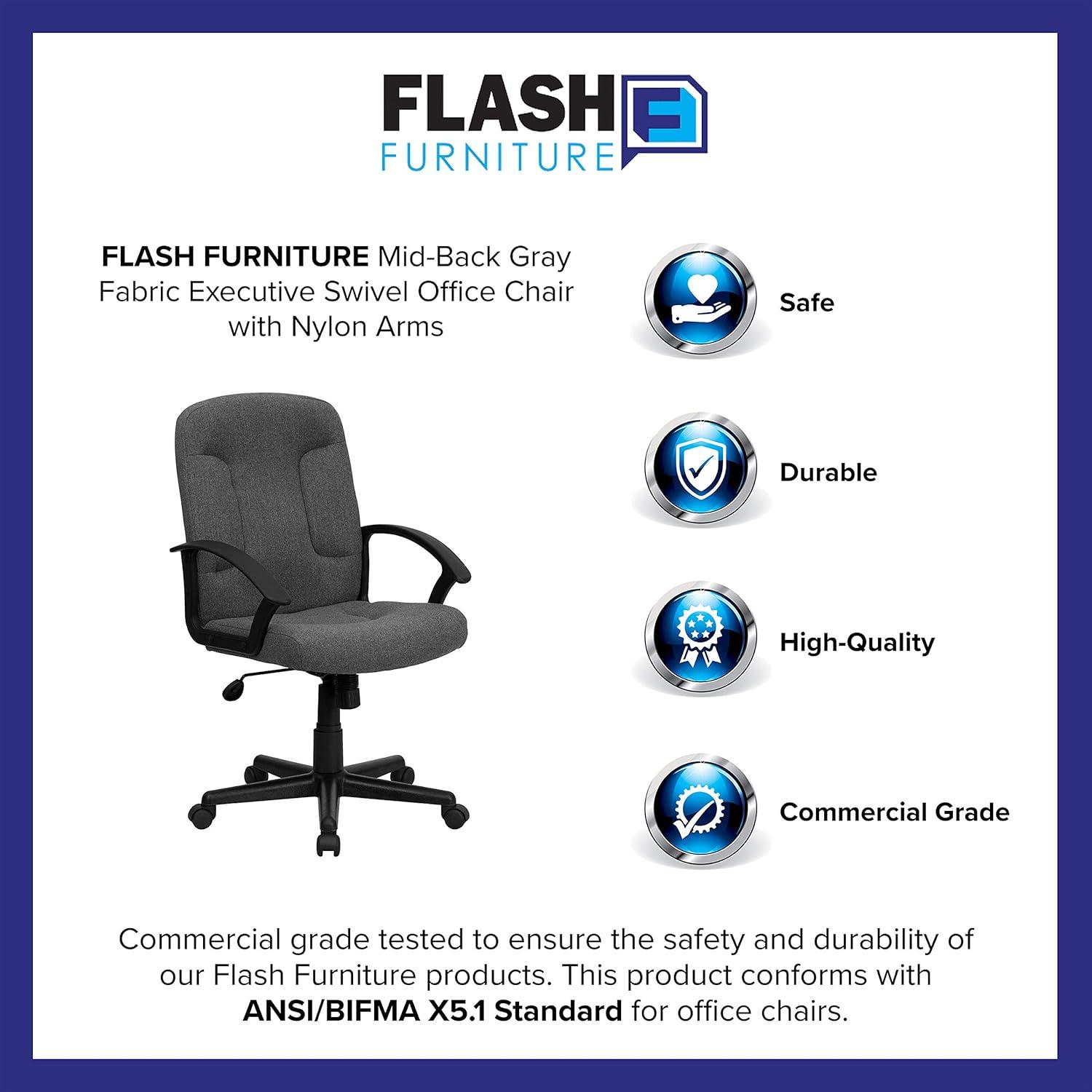 imageFlash Furniture Garver MidBack Gray Fabric Executive Swivel Office Chair with Nylon Arms