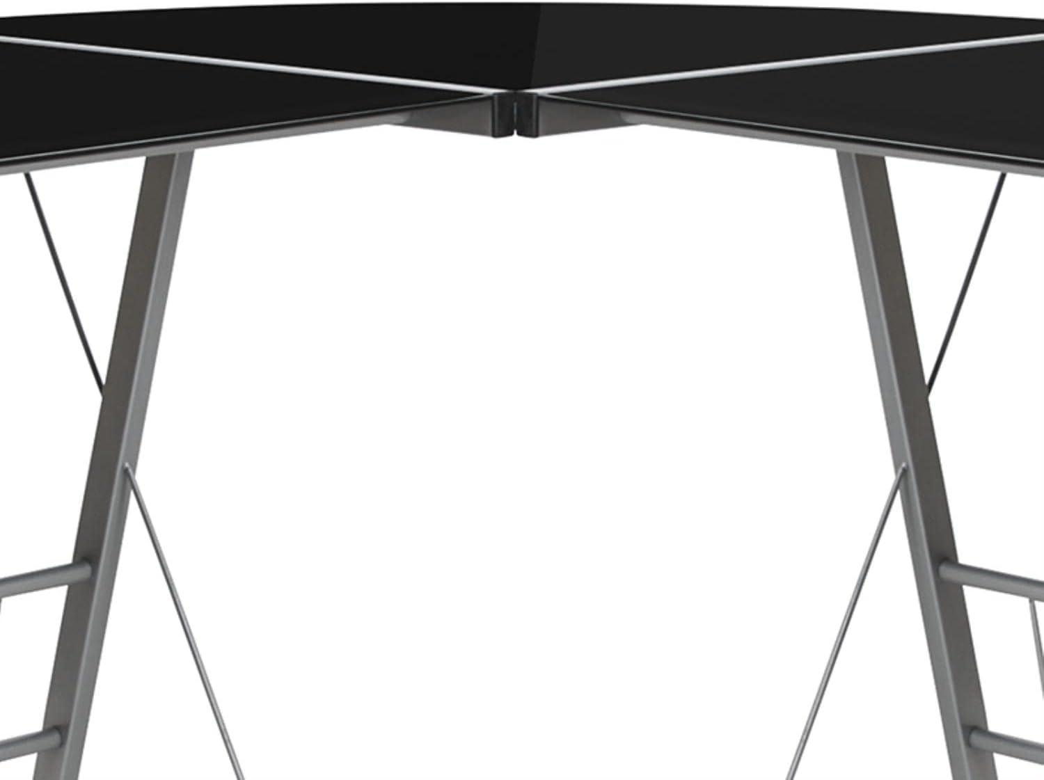 imageFlash Furniture Glass LShape Computer Desk with Silver Metal FrameBlack TopSilver Frame