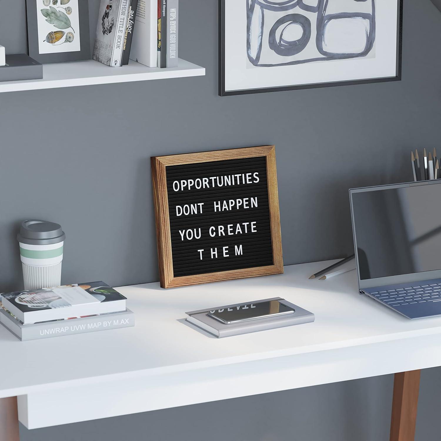 imageFlash Furniture Gracie Felt Letter Board with Wooden Frame 389 PP Letters Including Numbers Symbols and Icons Canvas Carrying Case 10x10 Torched WoodBlack Felt