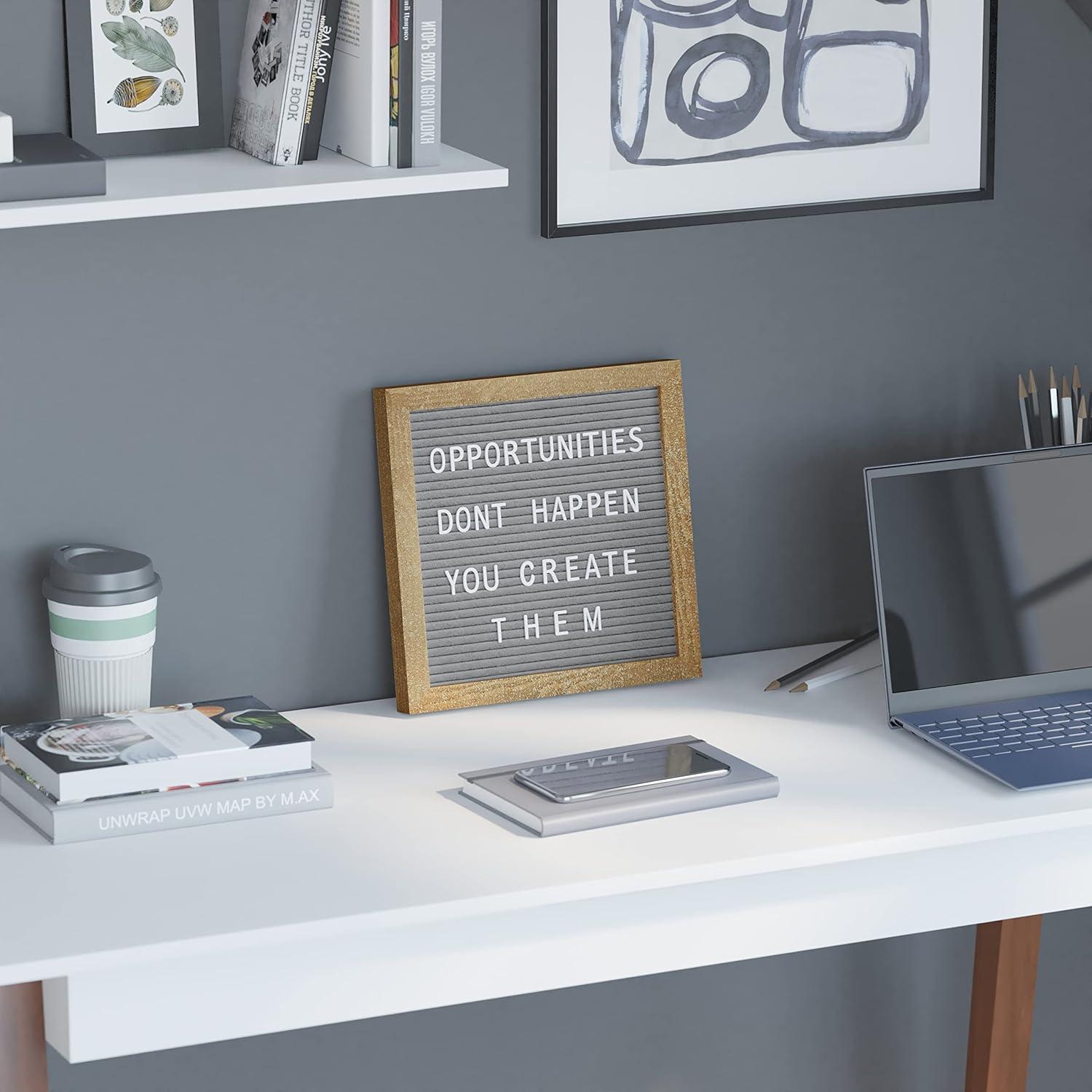 imageFlash Furniture Gracie Felt Letter Board with Wooden Frame 389 PP Letters Including Numbers Symbols and Icons Canvas Carrying Case 10x10 Weathered WoodGray Felt