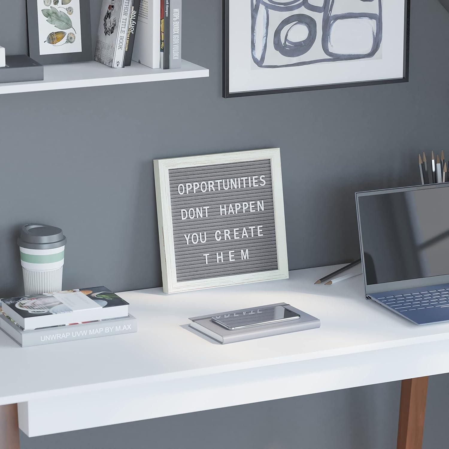 imageFlash Furniture Gracie Felt Letter Board with Wooden Frame 389 PP Letters Including Numbers Symbols and Icons Canvas Carrying Case 10x10 White WashGray Felt