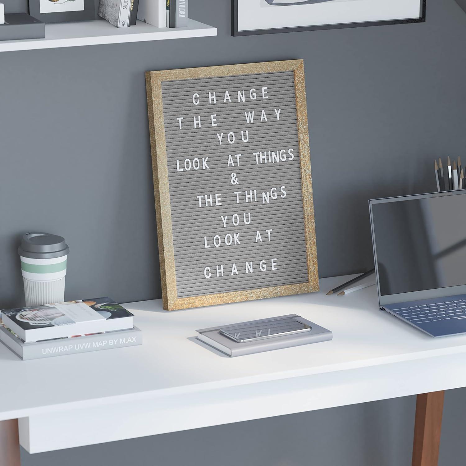 imageFlash Furniture Gracie Felt Letter Board with Wooden Frame 389 PP Letters Including Numbers Symbols and Icons Canvas Carrying Case 12x17 Weathered WoodGray Felt