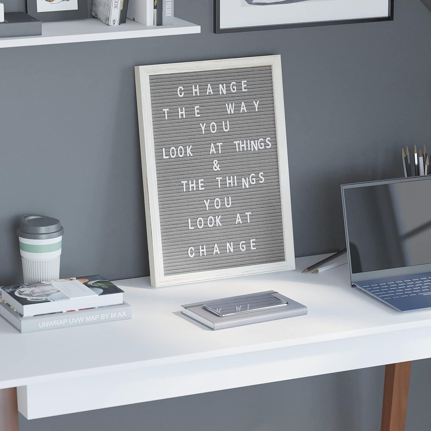 imageFlash Furniture Gracie Felt Letter Board with Wooden Frame 389 PP Letters Including Numbers Symbols and Icons Canvas Carrying Case 12x17 White WashGray Felt