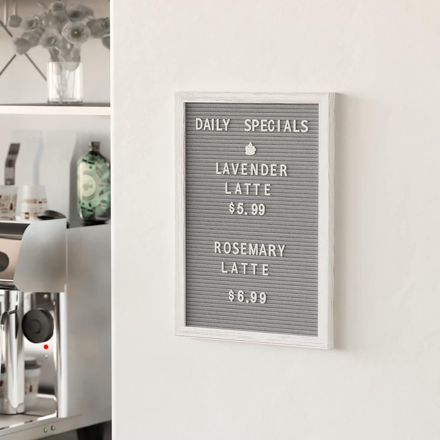 imageFlash Furniture Gracie Felt Letter Board with Wooden Frame 389 PP Letters Including Numbers Symbols and Icons Canvas Carrying Case 12x17 White WashGray Felt