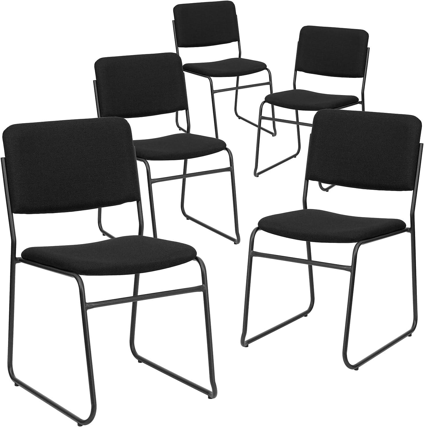 imageFlash Furniture HERCULES Series 500 lb Capacity Black Fabric High Density Stacking Chair with Chrome Sled BaseBlack FabricBlack Frame