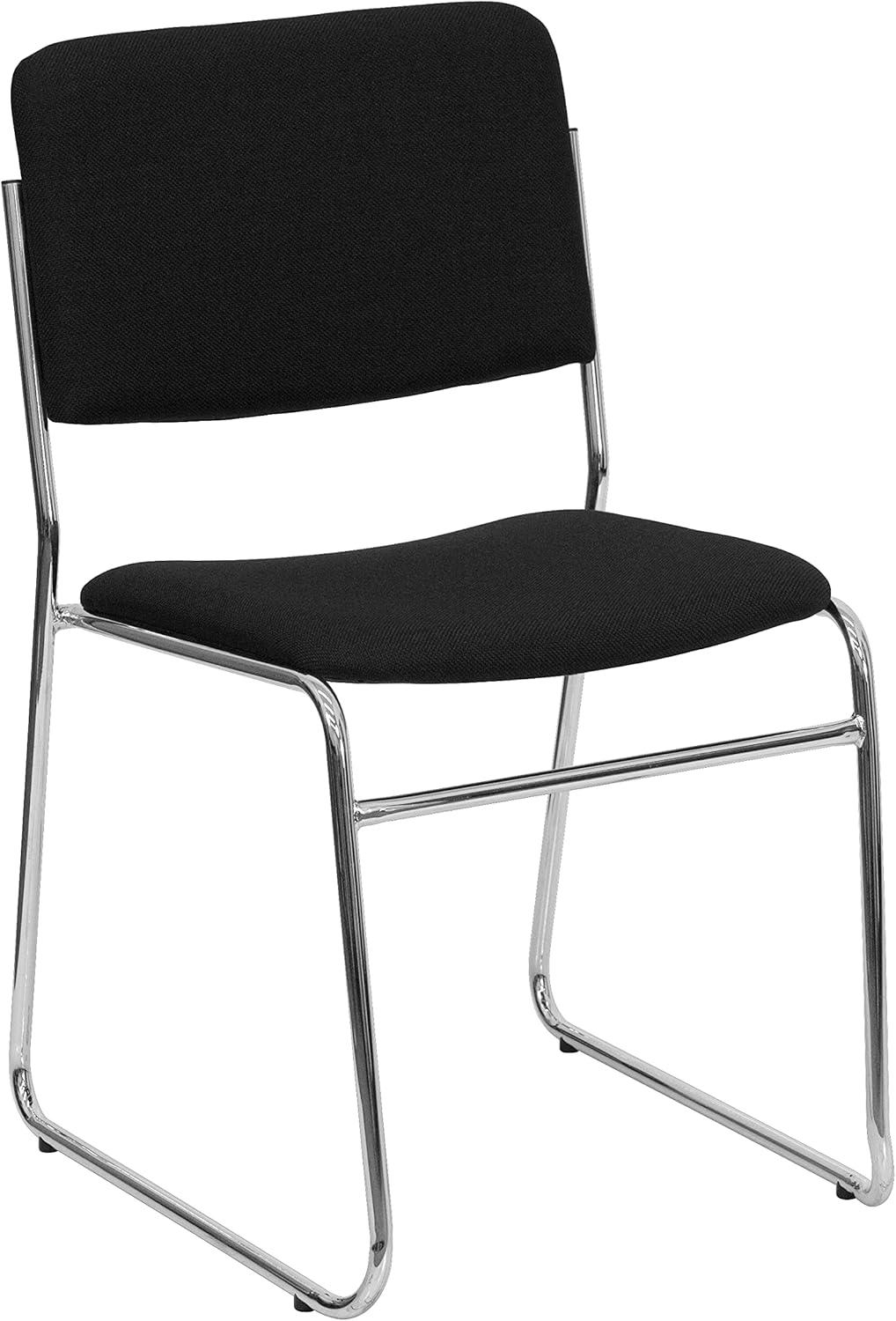 imageFlash Furniture HERCULES Series 500 lb Capacity Black Fabric High Density Stacking Chair with Chrome Sled BaseBlack FabricChrome Frame