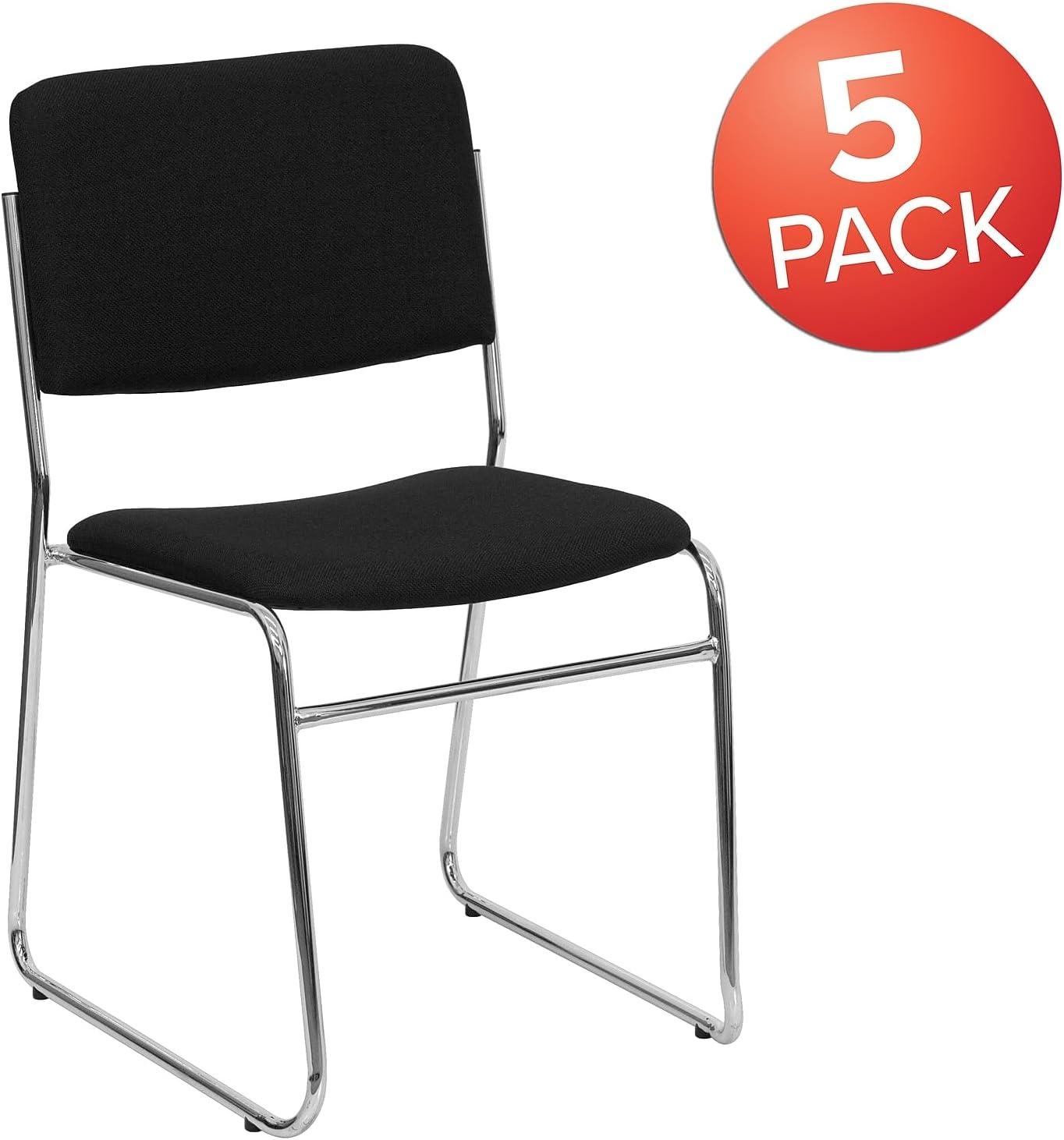 imageFlash Furniture HERCULES Series 500 lb Capacity Black Fabric High Density Stacking Chair with Chrome Sled BaseBlack FabricChrome Frame