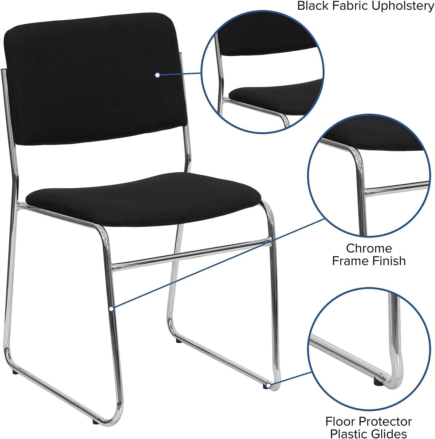 imageFlash Furniture HERCULES Series 500 lb Capacity Black Fabric High Density Stacking Chair with Chrome Sled BaseBlack FabricChrome Frame
