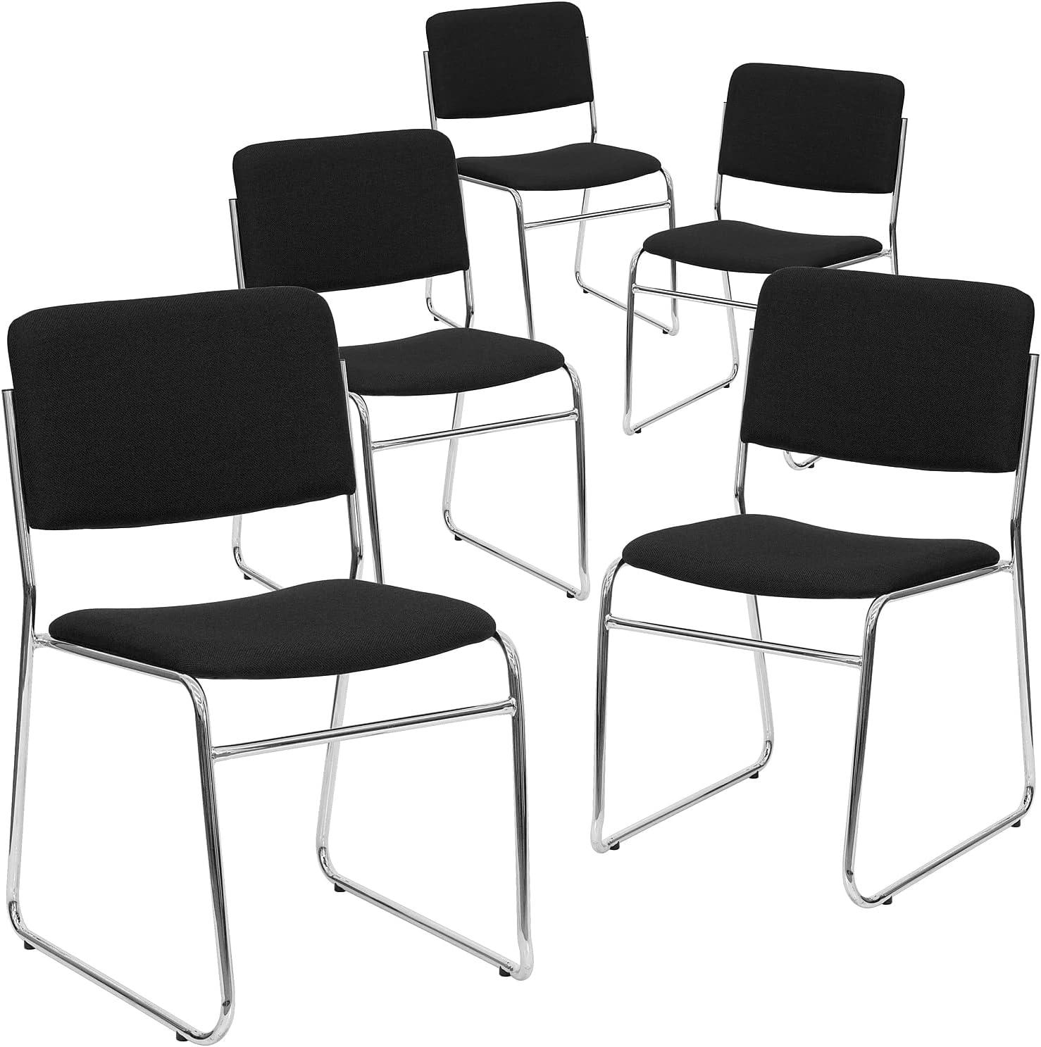 imageFlash Furniture HERCULES Series 500 lb Capacity Black Fabric High Density Stacking Chair with Chrome Sled BaseBlack FabricChrome Frame