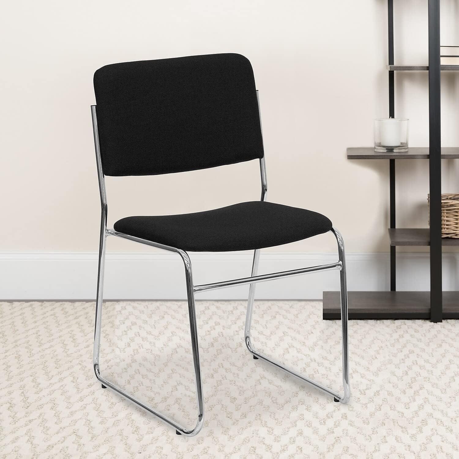 imageFlash Furniture HERCULES Series 500 lb Capacity Black Fabric High Density Stacking Chair with Chrome Sled BaseBlack FabricChrome Frame