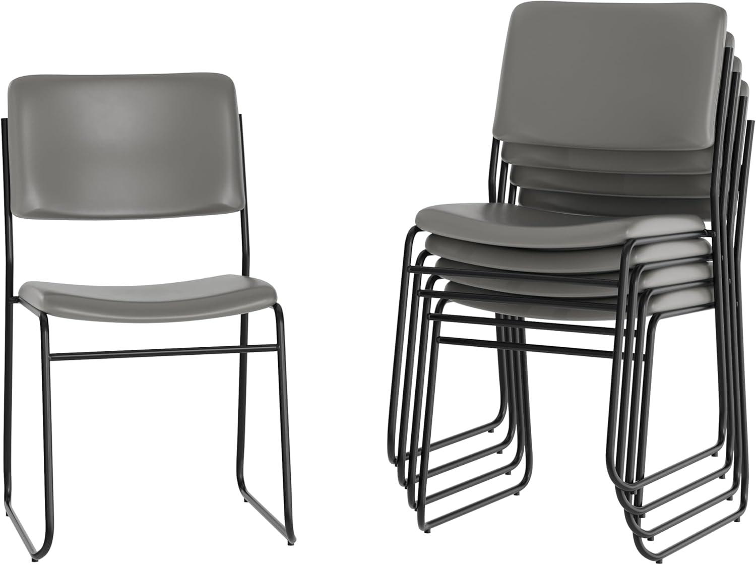imageFlash Furniture HERCULES Series 500 lb Capacity Black Fabric High Density Stacking Chair with Chrome Sled BaseGray VinylBlack Frame