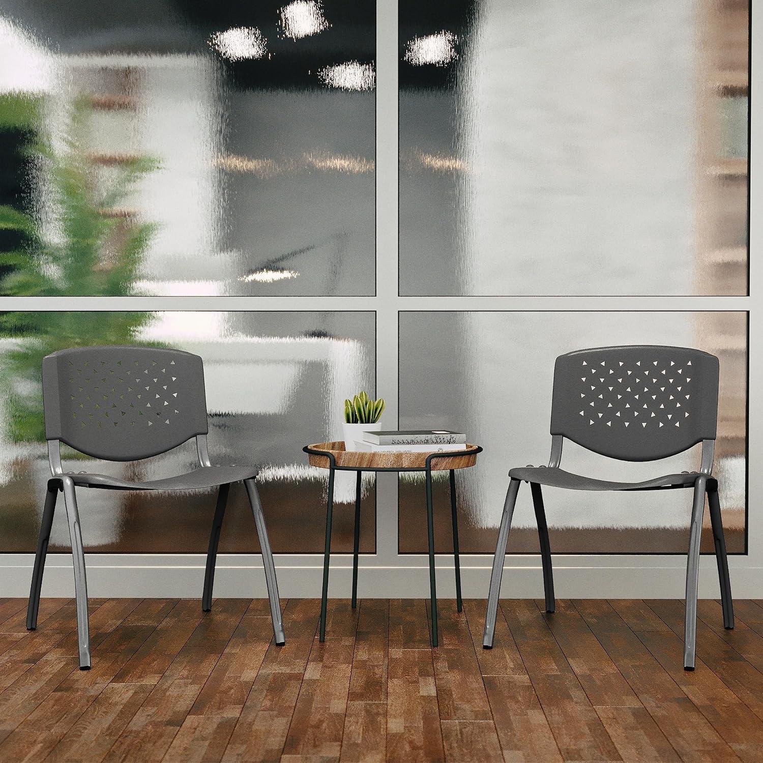 imageFlash Furniture HERCULES Series 880 lb Capacity Black Plastic Stack Chair with Titanium Gray Powder Coated FrameGrey