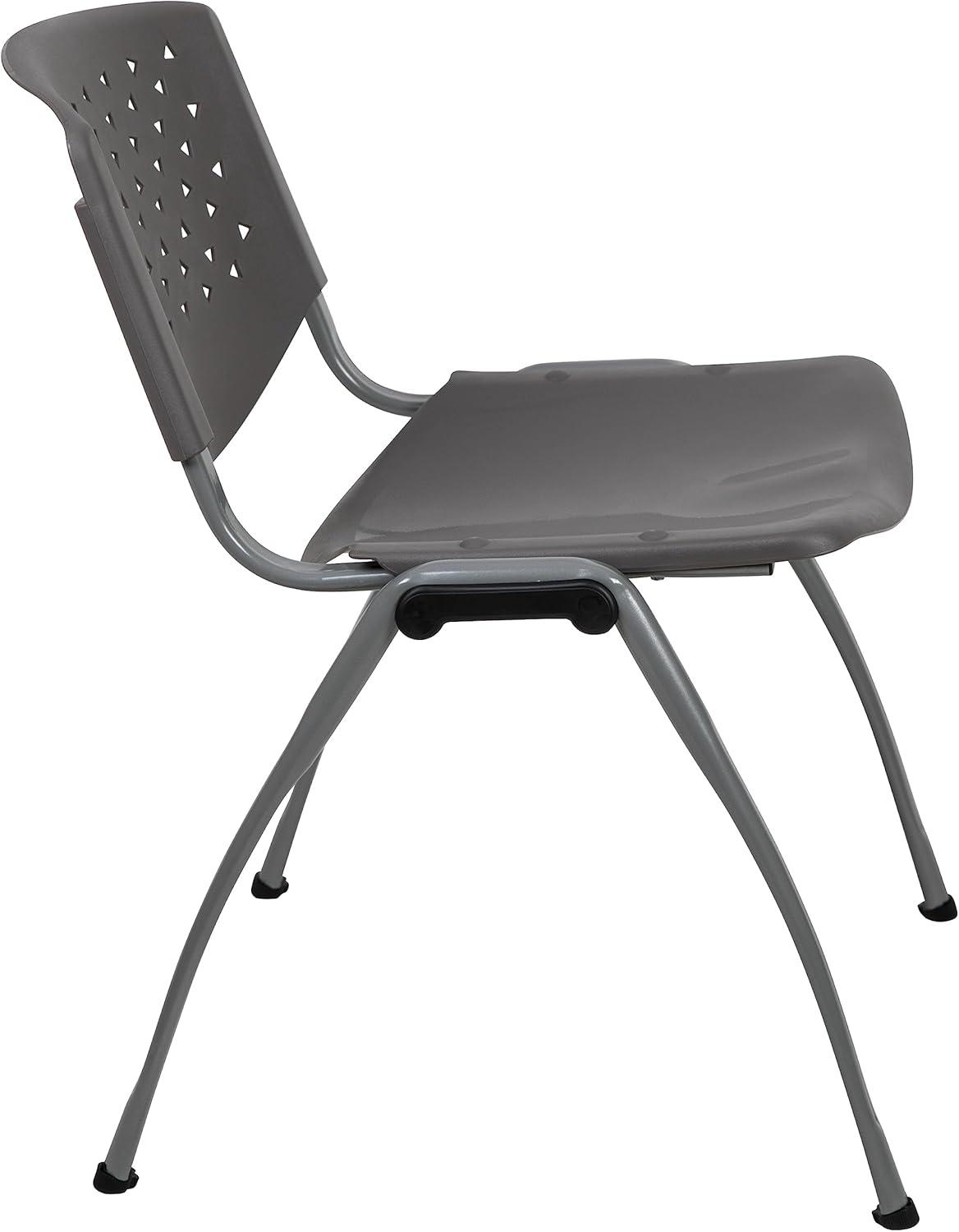 imageFlash Furniture HERCULES Series 880 lb Capacity Black Plastic Stack Chair with Titanium Gray Powder Coated FrameGrey